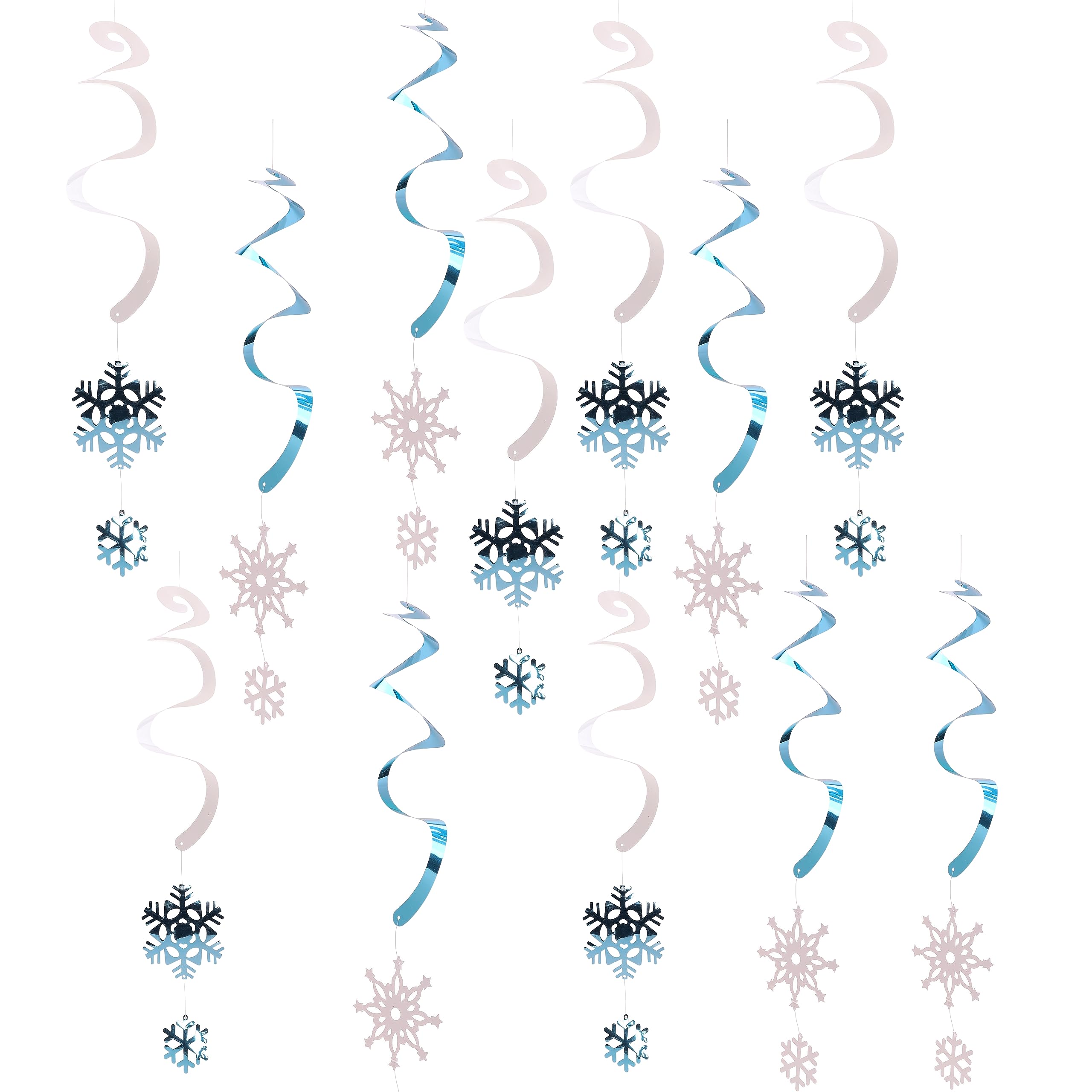 Toyland Blue & White Toyland® Pack Of 12 - White & Ice Blue Hanging Snowflake Swirls - Festive Christmas Decorations