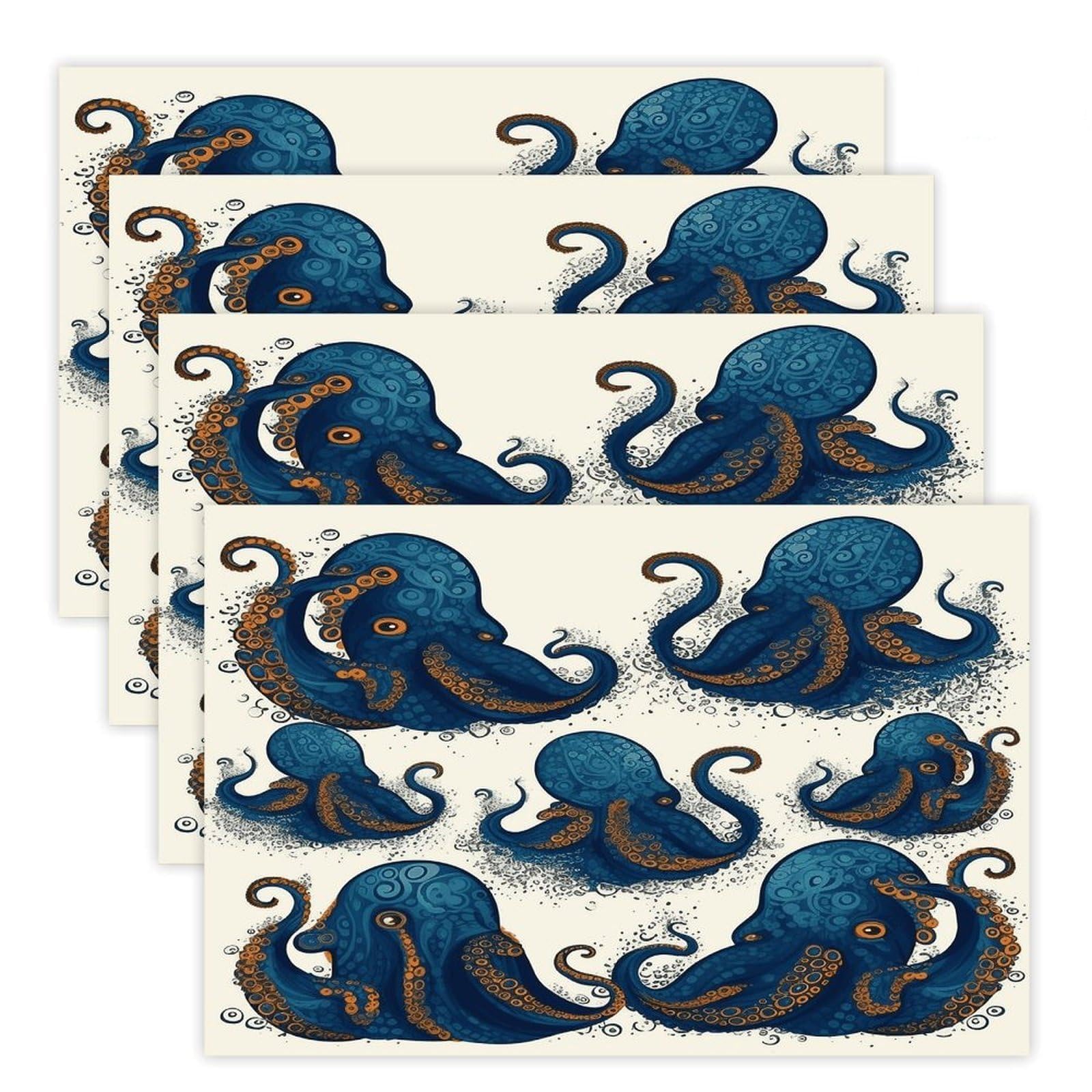 Tentacles Octopus Placemats Non-Slip Heat Resistant Table Mats Flax Washable Cloth Place Mats Easy to Clean Premium Placemat for Kitchen Dining Table Decor Party Outdoor