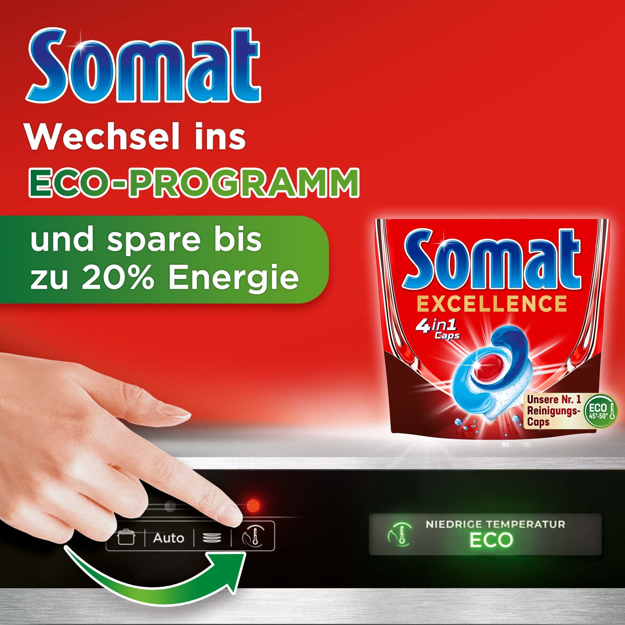 Somat Excellence 4in1 Caps (4 x 70 Caps), schnellauflösende Spülmaschinentabs, Somat Caps für exzellente Reinigung & Glanz sogar im Eco-Programm & bei niedrigen Temperaturen