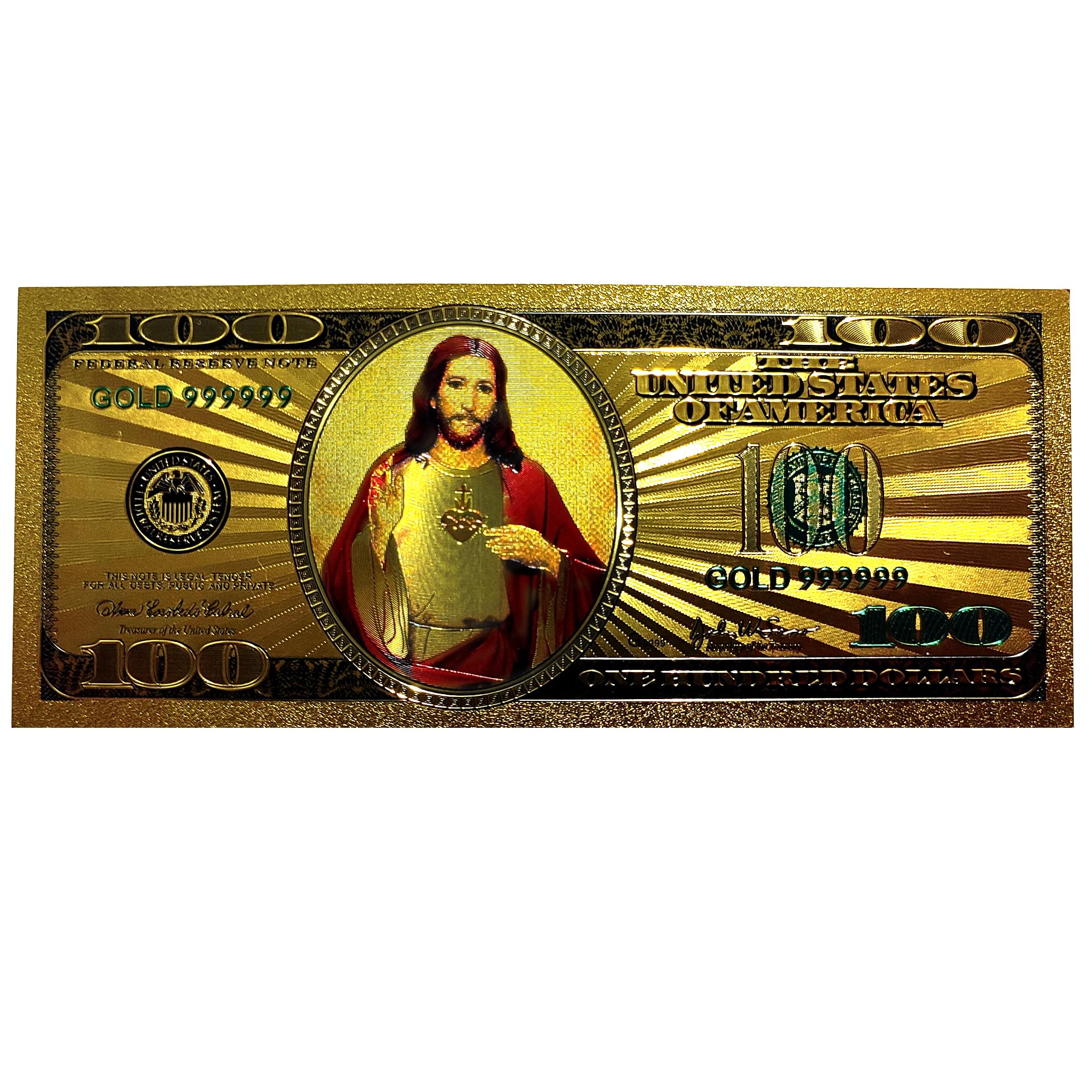 SPART - Jesus Gold Colour Plated Banknote 100 US dollar Banknote model Golden Foil Un-currency Money Model in Souvenir Collection Gift art money for Christmas decor