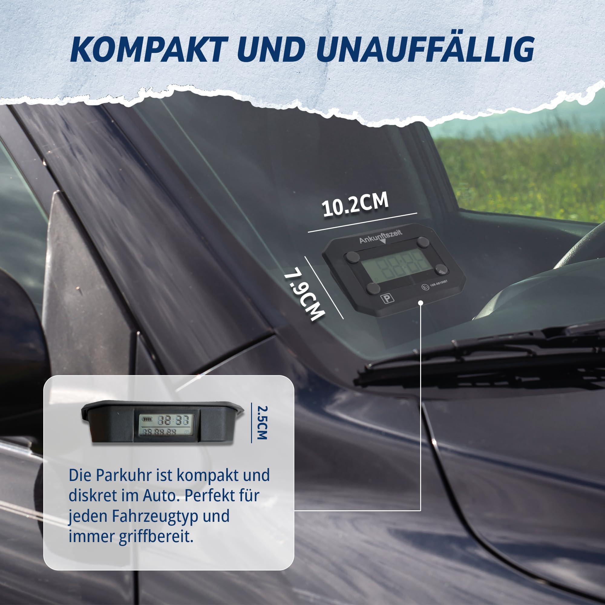 PROlac Elektronische Parkscheibe mit offizieller KBA Zulassung – Intelligente Parkscheibe elektrisch mit Zulassung – Digitale Parkscheibe Auto mit Nachtmodus und Taktungseinstellung (Schwarz)