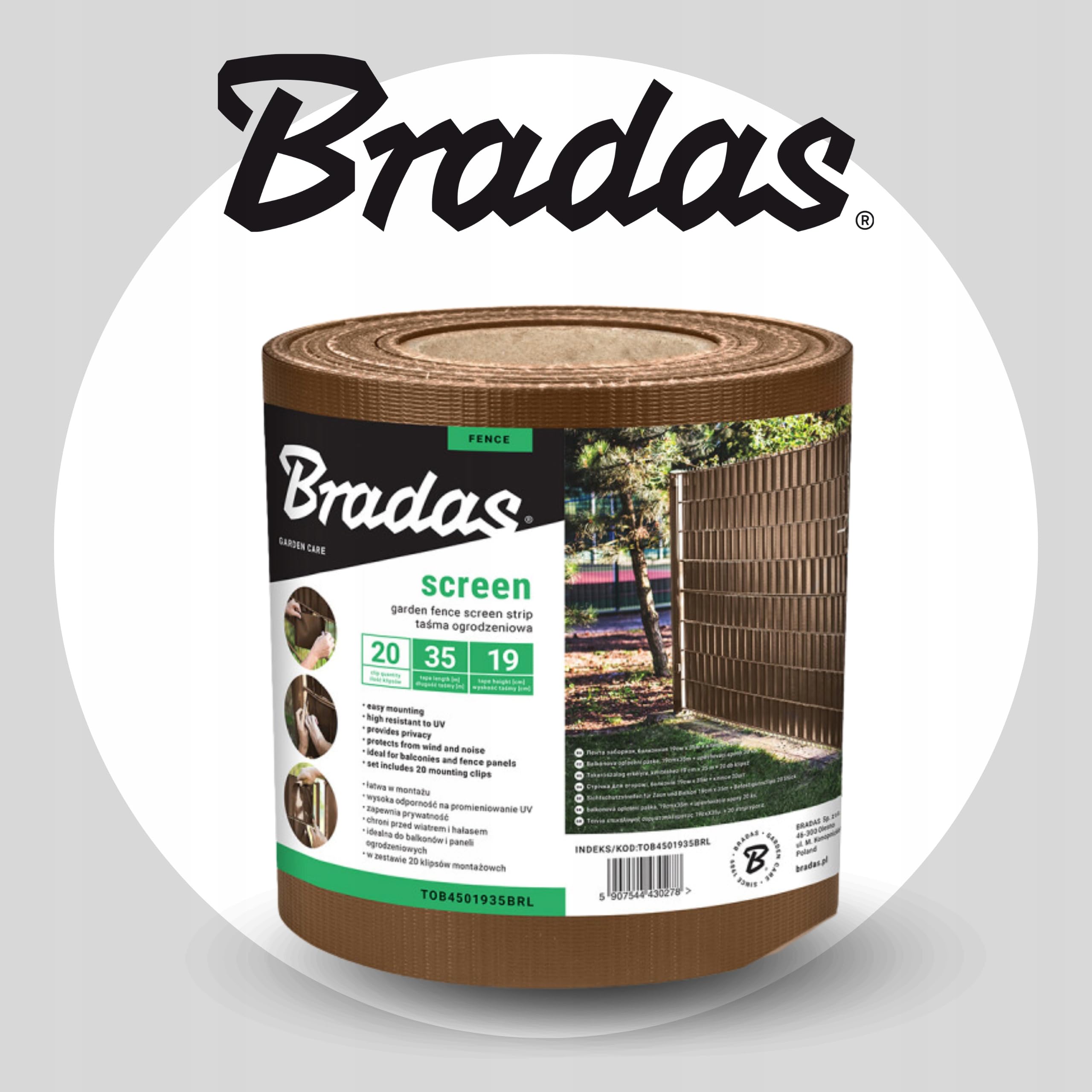Bradas Sichtschutzstreifen Doppelstabmatten 19 cm x 35 m Braun - Inkl. 20 Clips - UV- und Witterungsbeständig - Für Metall-, Holz-, Plastikzäune - Einfache Montage - Privat & Windschutz Sichtschutz