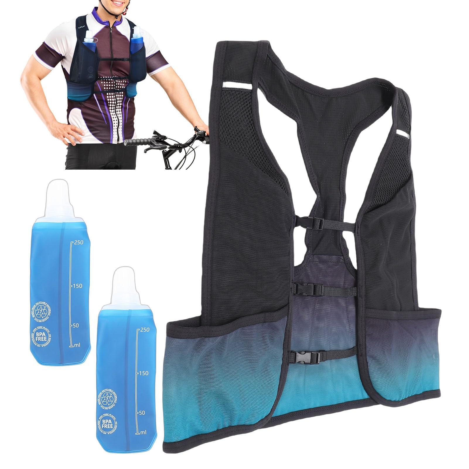 EMUKOEP Gilet de Course avec Bouteilles d'eau, Gilet D'hydratation Confortable pour Le Jogging, équipement de Course Idéal pour Les Athlètes