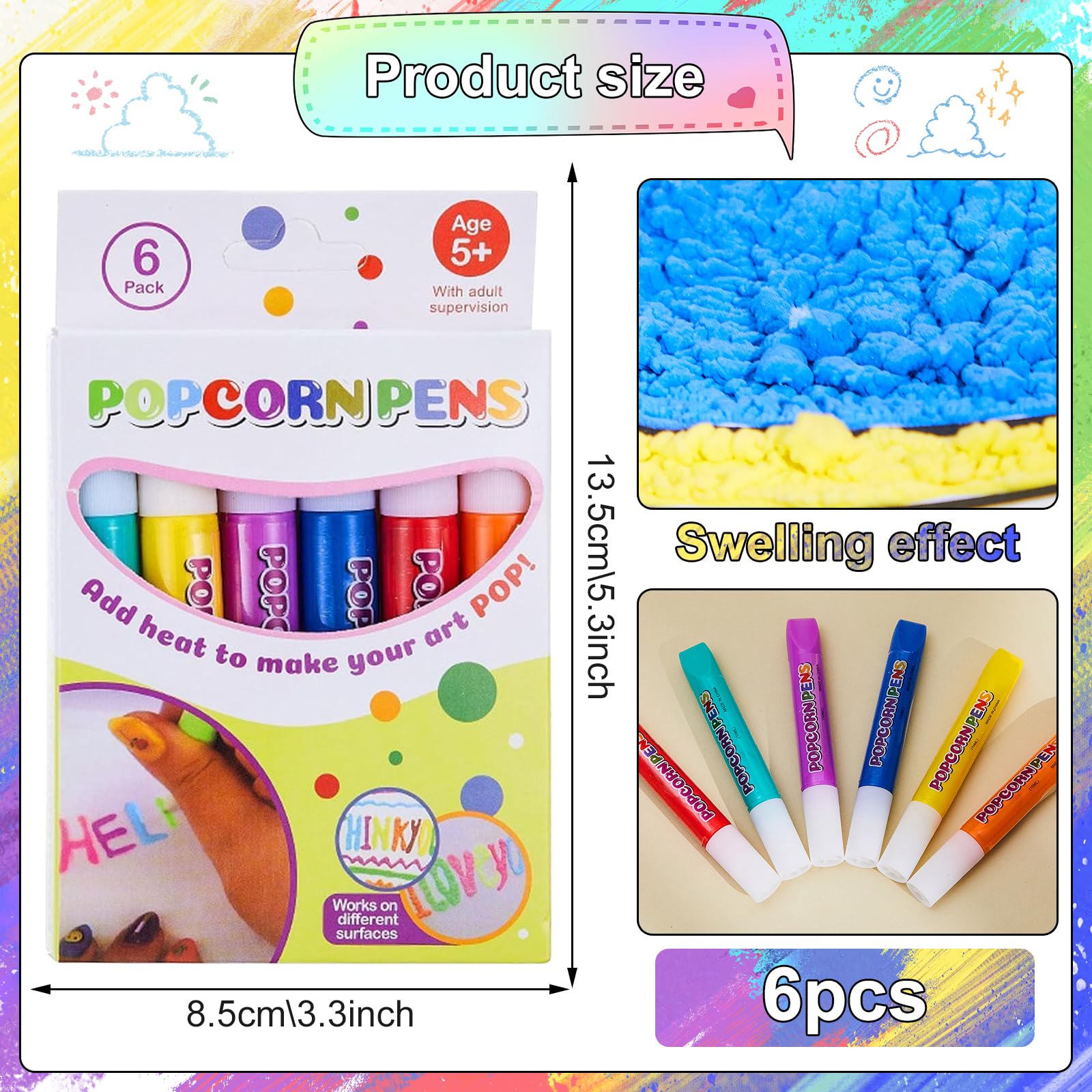 Penne Magiche Popcorn 3D - 12 Penne + Tavole Da Disegno Per Bambini, Divertimento Creativo - Foto 3