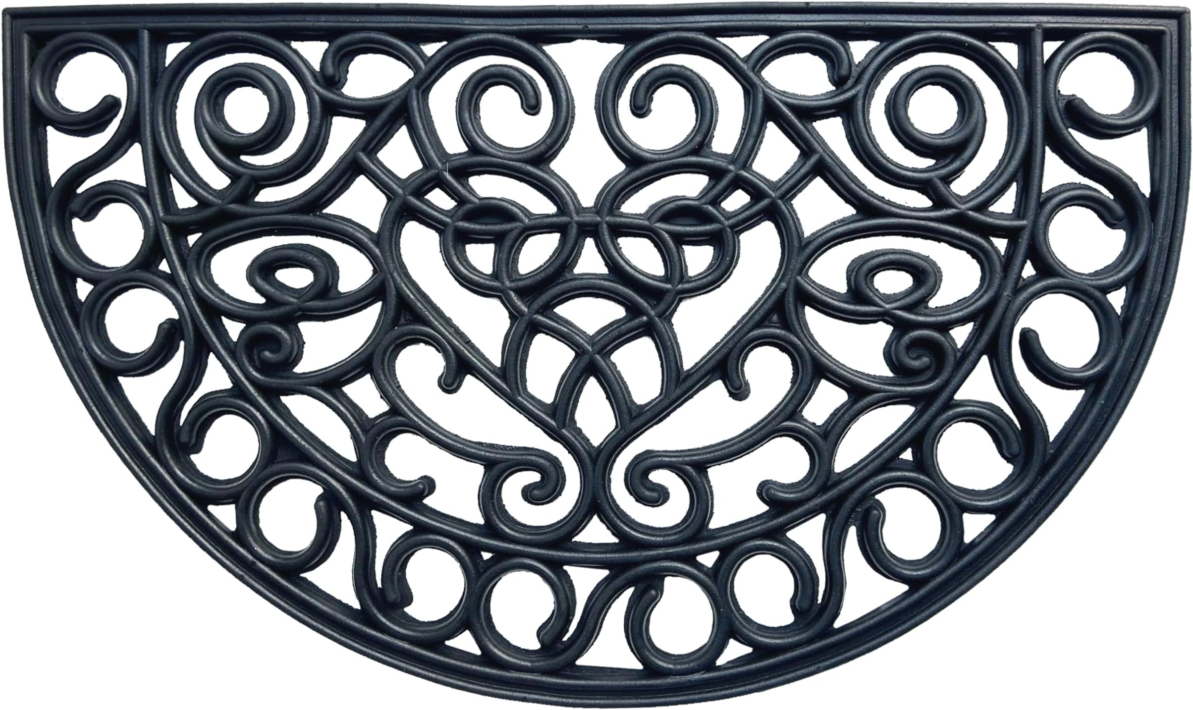 EHC Heavy Duty Wrought Effect Anti Slip Large Half Moon Rubber Doormat Dirt Trapper for Entrance, Indoor, Outdoor & Hallway 45 X 75 cm