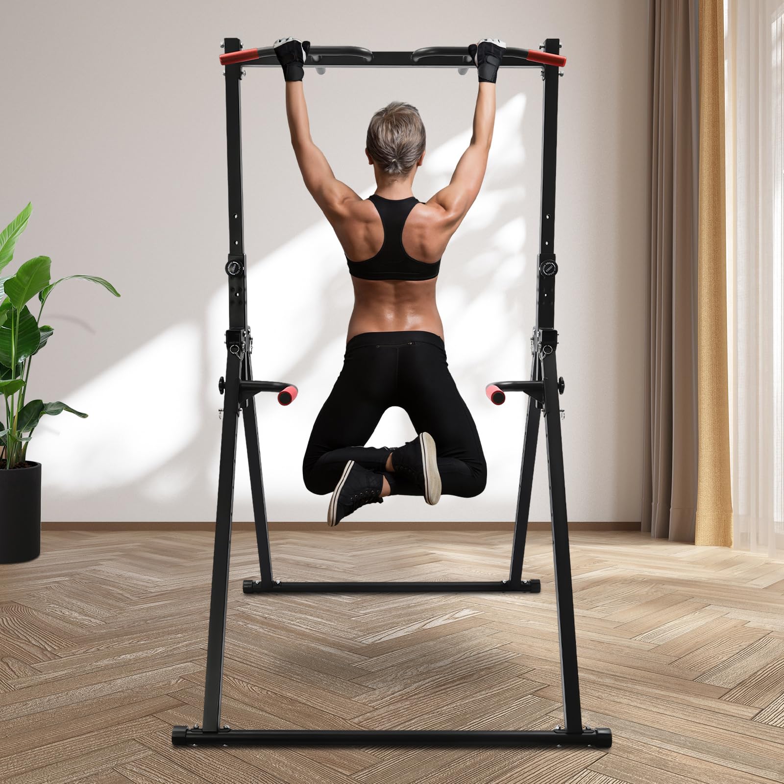 awolsrgiop Pull Up Bar, Triangular Dip Bar Station for Home Gym Strength Training Workout Power Tower 440lbs Adjustable Height Pull Up Bar Free Standing for Home Gym Sports Centers Strength Train