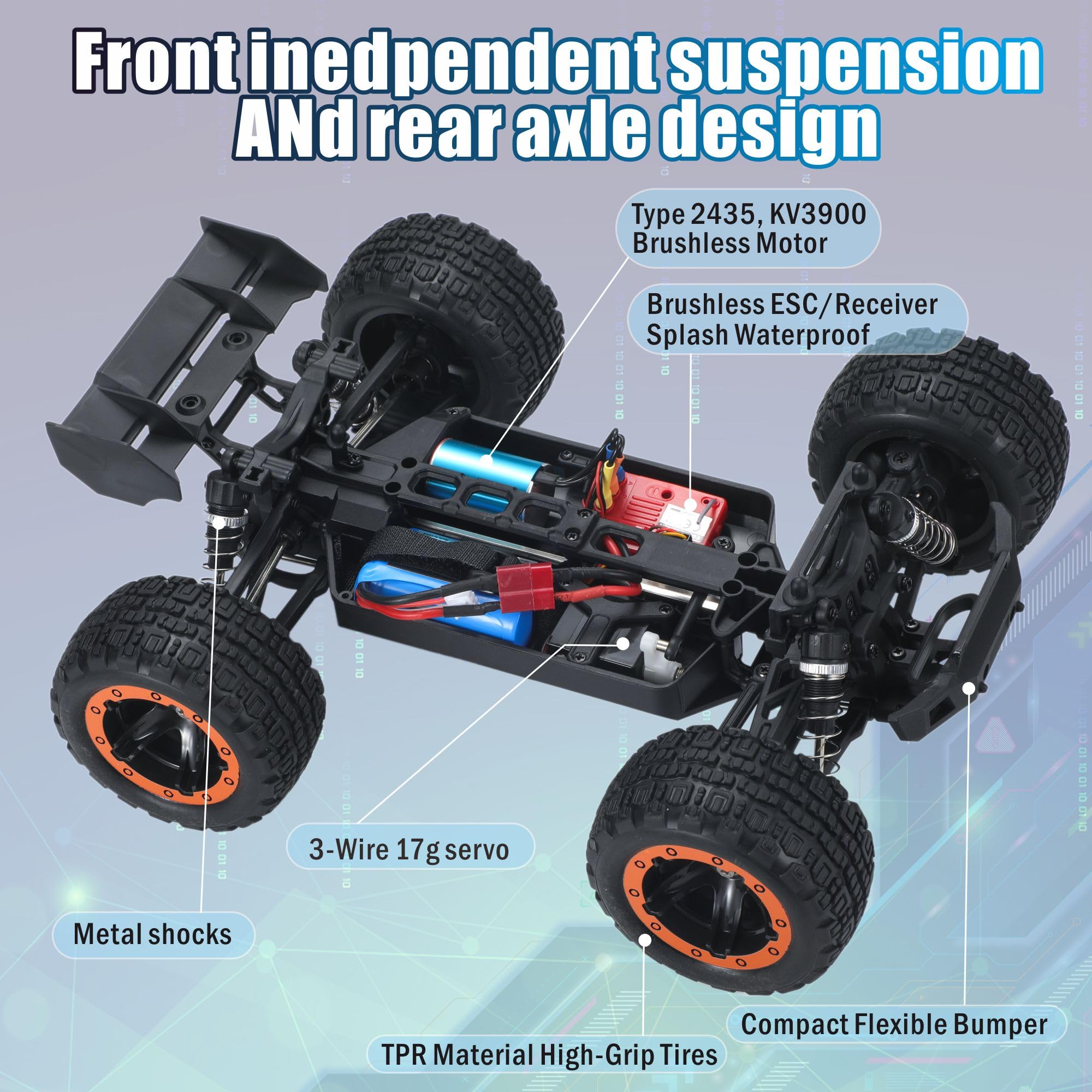 FACar 1602 Remote Control Truck 1:16 Scale 4X4 Brushless Fast RC Cars for Adults, High Speed 45 KPH, Hobby Electric Off Road Racing, 4WD RC Car, All Terrain Off Road Truck