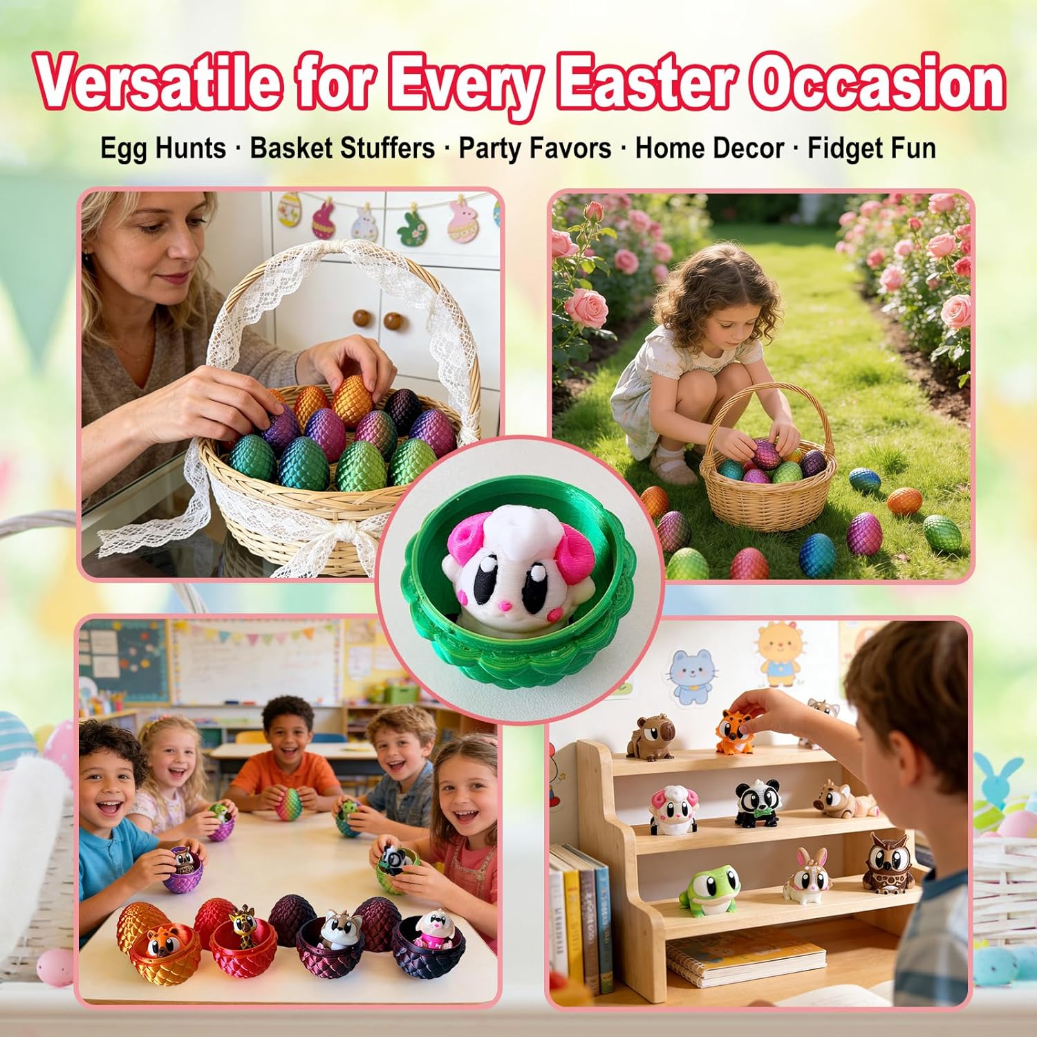 24 Pcs Prefilled Easter Eggs with 3D Printed Animals for Kids Party Favors Gifts Exchange, Fidget Toys for Goodie Bag Fillers, Classroom Prize Rewards, Easter Basket Stuffers Egg Hunt