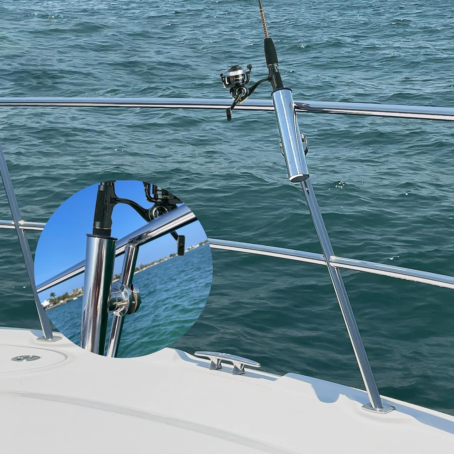 2 Pezzi Portacanne da Pesca, Staffa di Supporto per Canna da Pesca in Acciaio Inossidabile, Porta Canne da Barca Regolabile, per Binari da 19 mm a 25 mm, Supporti per Barche Yacht Kayak