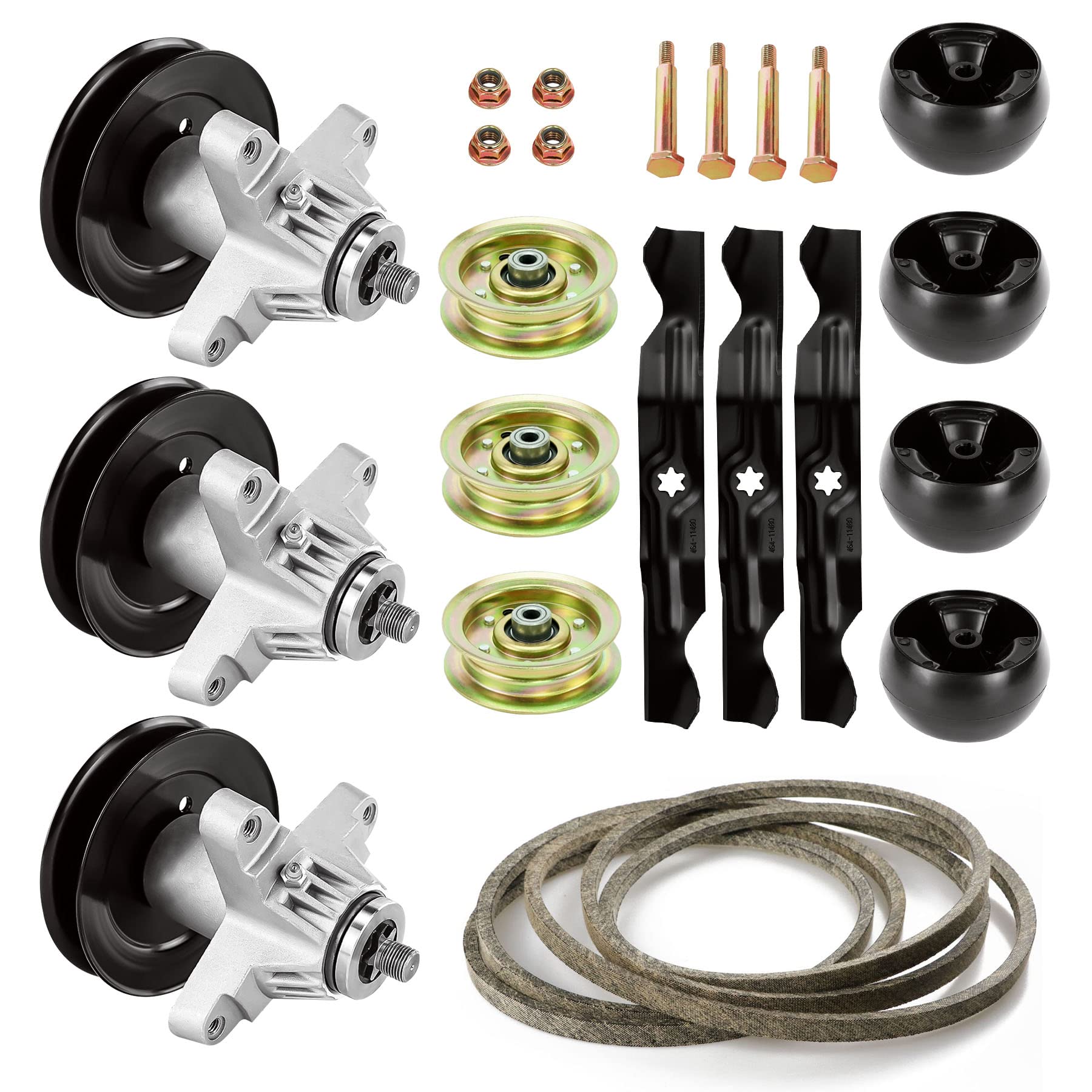 Photo 1 of 50” Deck Spindle Rebuild Kit for Cub Cadet RZT 50 LT1050, for Troy Bilt ZT 50, for 918-04125C 918-04126B Spindle, Incl. 3 Blades for 742-04053A, 3 Idles 753-08171, 1 134" Belt 754-04044 with 4 Wheels