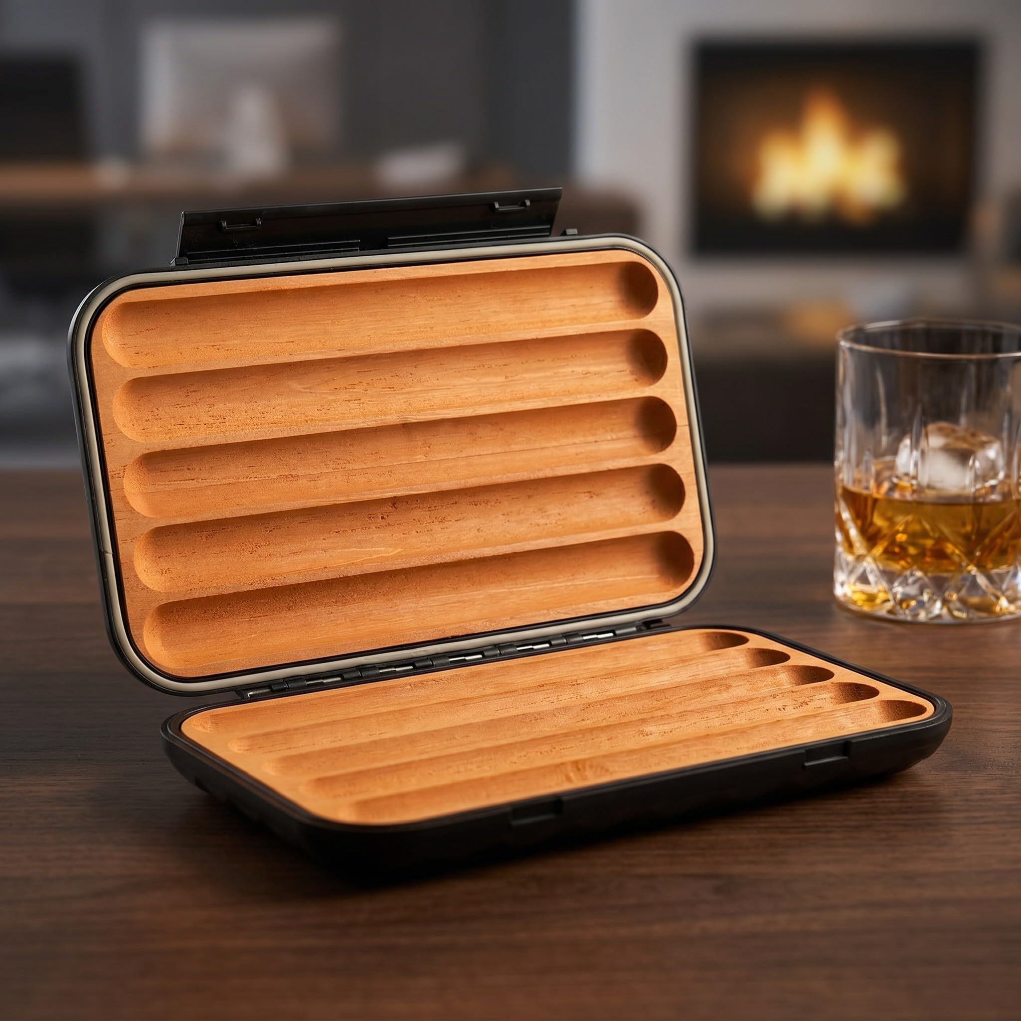 Toddmomy Humidor da viaggio per sigari - Custodia portatile a prova di umidità con rivestimento interno in cedro per conservare fino a 5 sigari - Dimensioni 8x5 ideale per viaggi di lavoro,