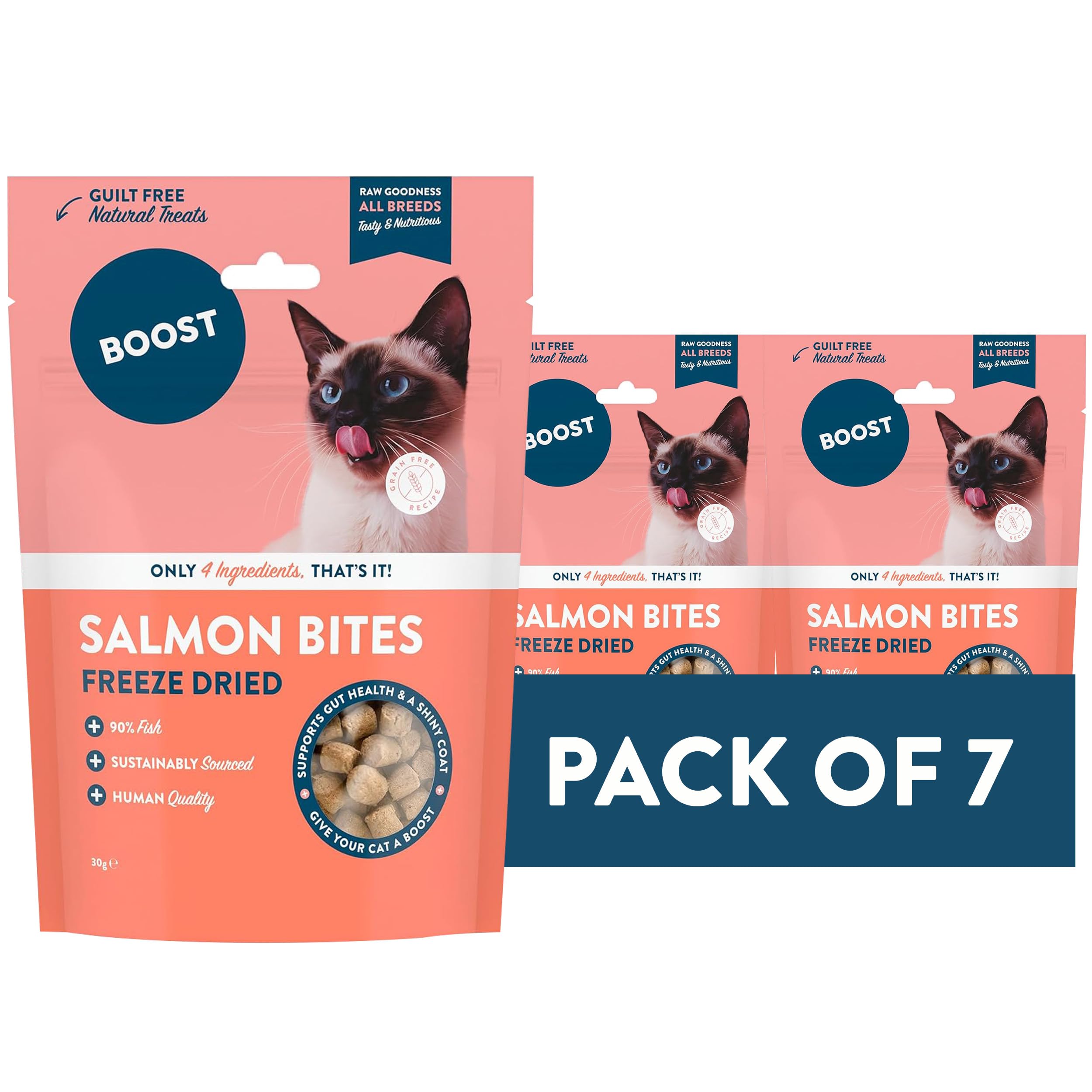 BOOST Freeze-Dried Fish Cat Treats - Grain-Free Snacks for Cats, 7 x 30g