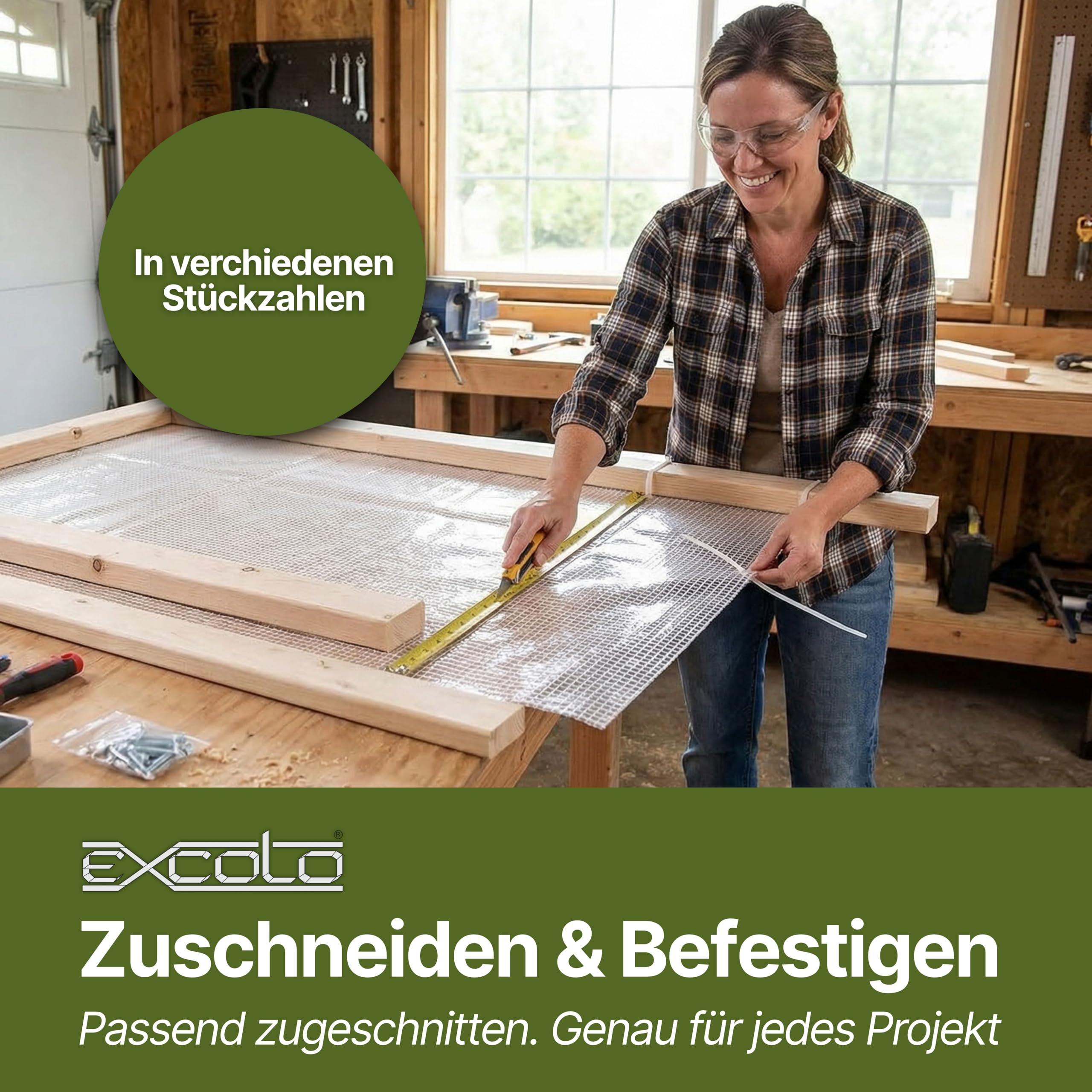 EXCOLO Gitterfolie 4er Set – 4 x Abdeckfolie 2 x 3 m – Transparente Gitterfolie mit Gitterverstärkung – 200 g/m² – Reißfest ca. 30 kg – Einfach mit Kabelbindern befestigen – Für Garten, BAU & Camping