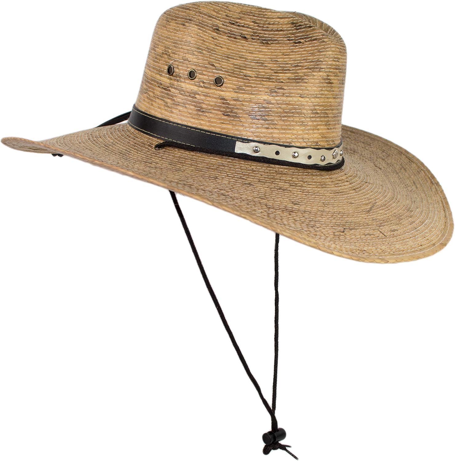 Wide Brim Mexican Palm Leaf Cowboy Hat, Large Sun Hat with Chin Strap for Men or Women Natural - Image 3