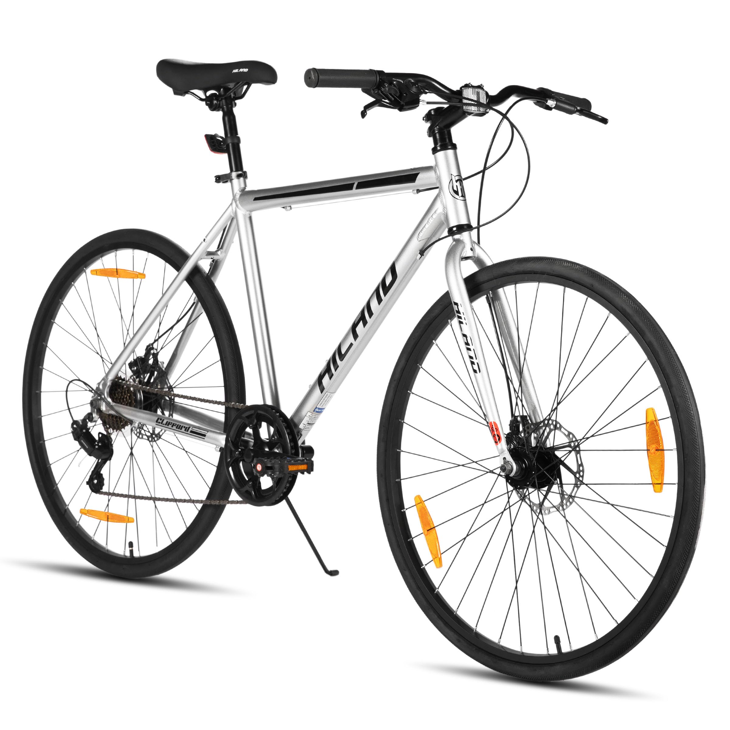 HILAND 700C Road Bike, Shimano 7 Speed Gears, Disc Brake, Ultra Lightweight Aluminum Frame, Gravel Flat Handle, For Commuting to Work or School, City Riding, Beginners, Men and Women