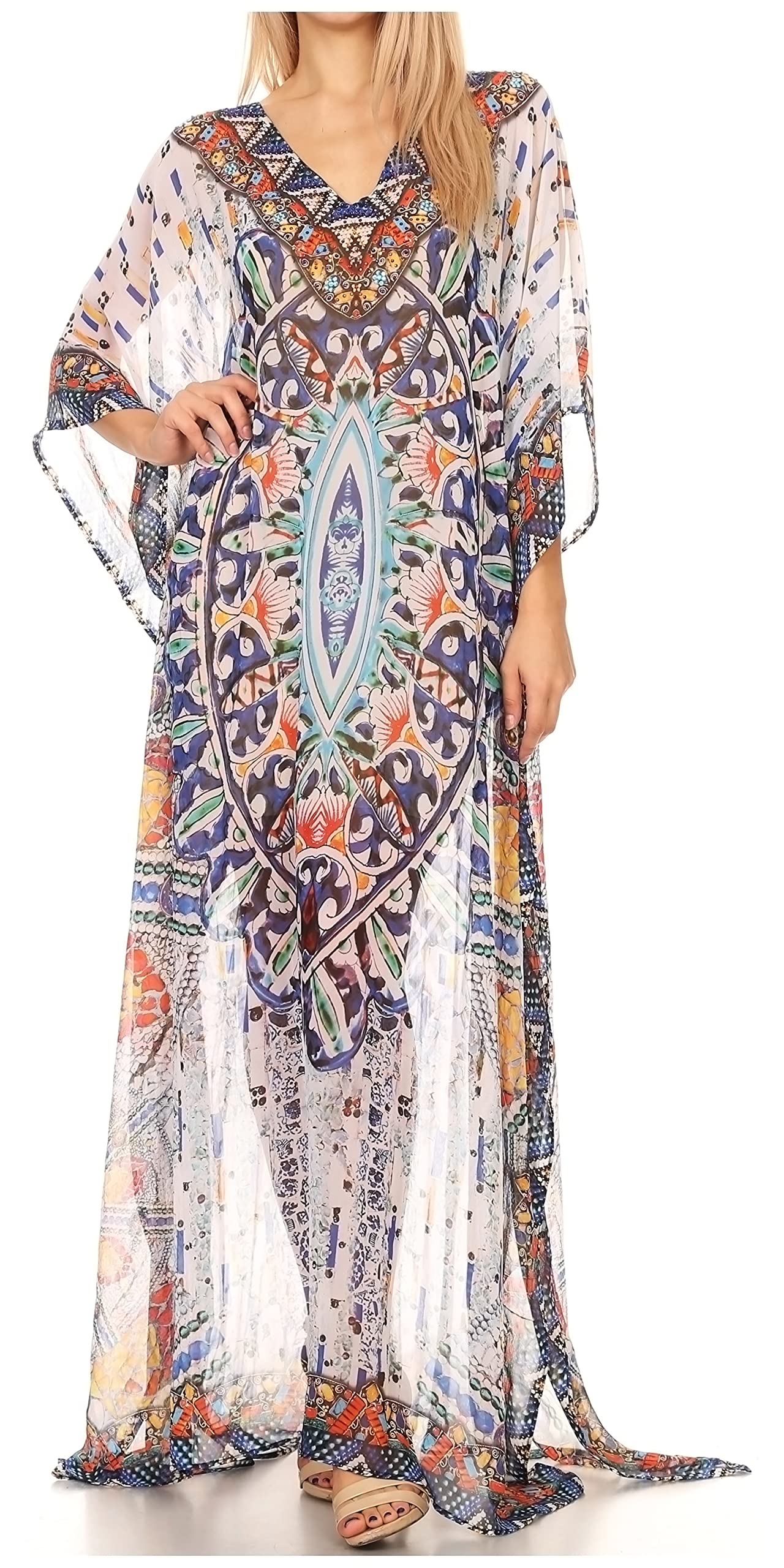 Sakkas Wilder Robe Caftan Robe de Plage Motif Imprimé Longue Transparente
