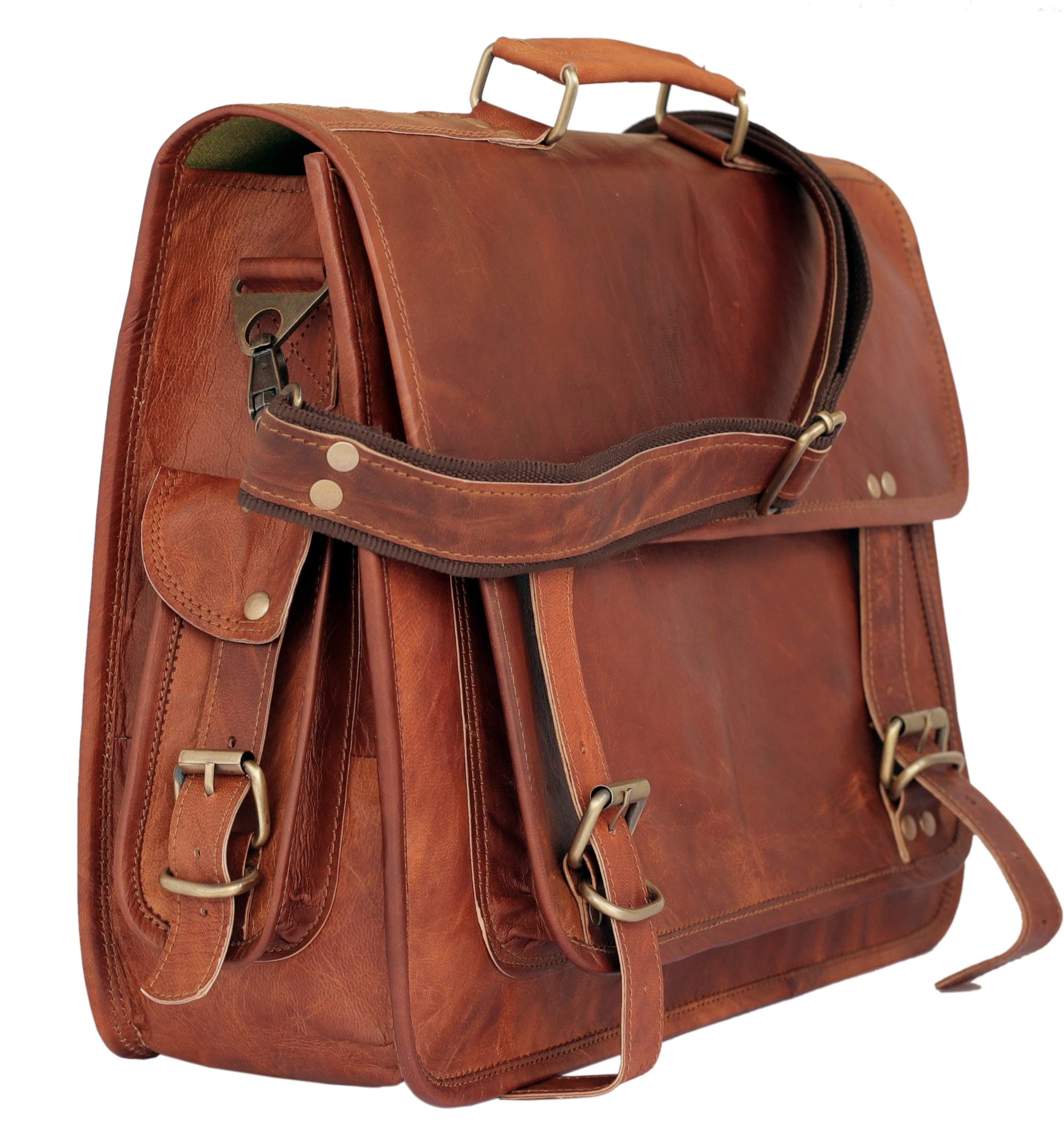 Messenger Bag 16 Inch Large Vintage Genuine Leather Large Satchel Handmade Laptop Satchel Bag Padded