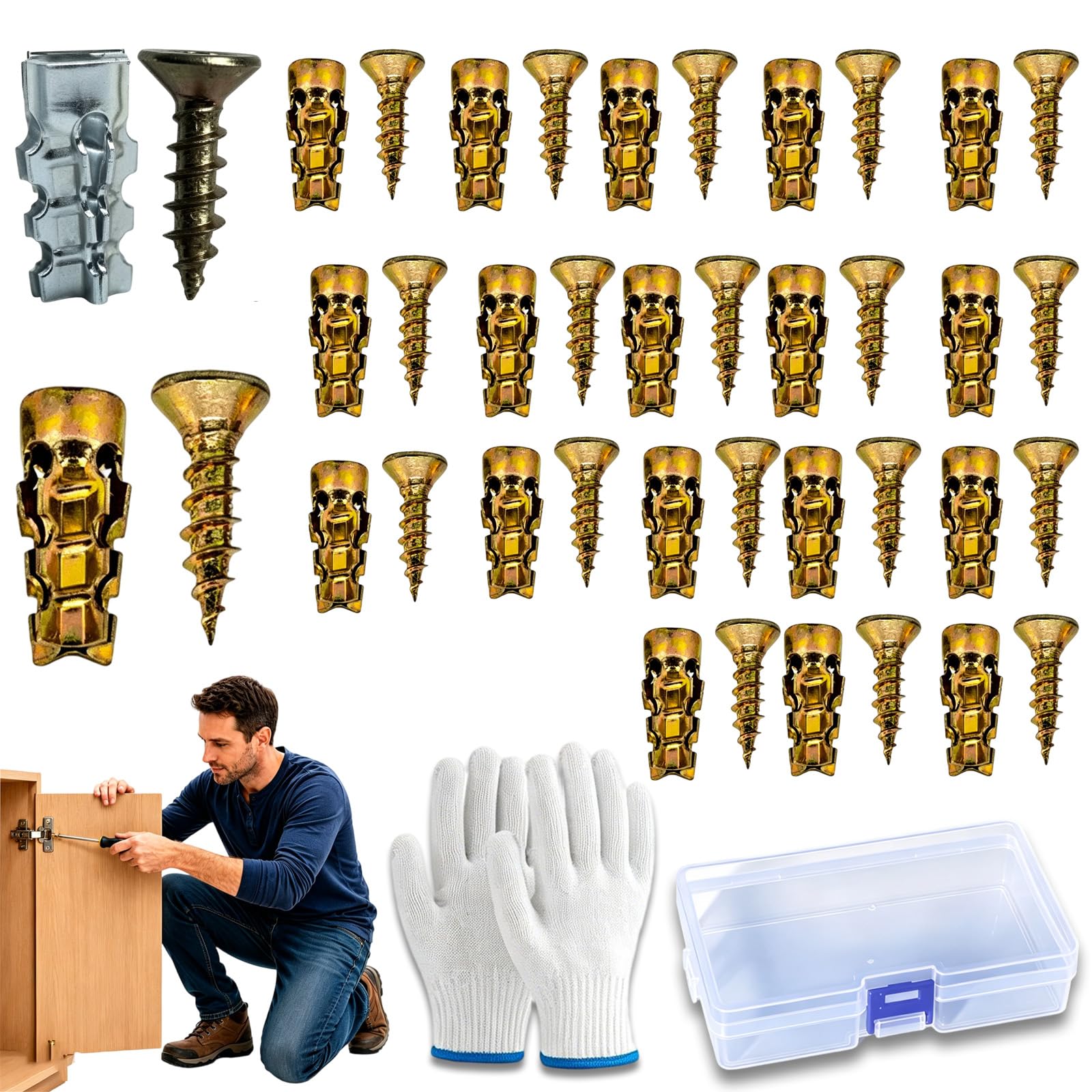 6 * 14mm Door Hinge Threaded Repair Screw, Professional Short Expansion Screws Set with Hinge Repair Screws & Expansion Anchor, Heavy Duty Anchors for Stripped Screw Holes, No Piercing (Gold,50PC)