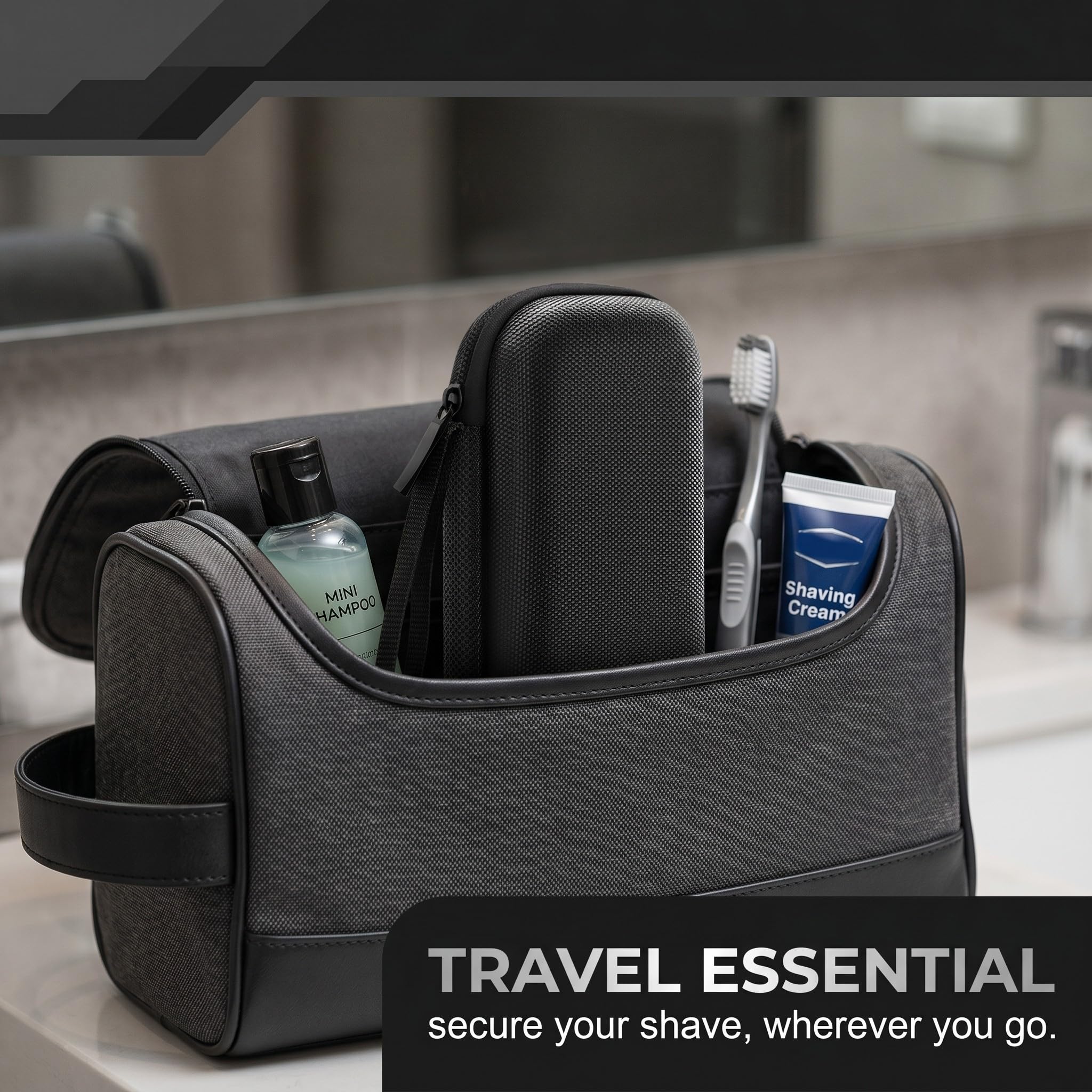 1 Pezzi Custodia Rasoio in EVA con Tessuto Oxford, Portatile Impermeabile Compatibile con Rasoi Manuali, Dimensioni 18x7,5x4,5 cm, Nero