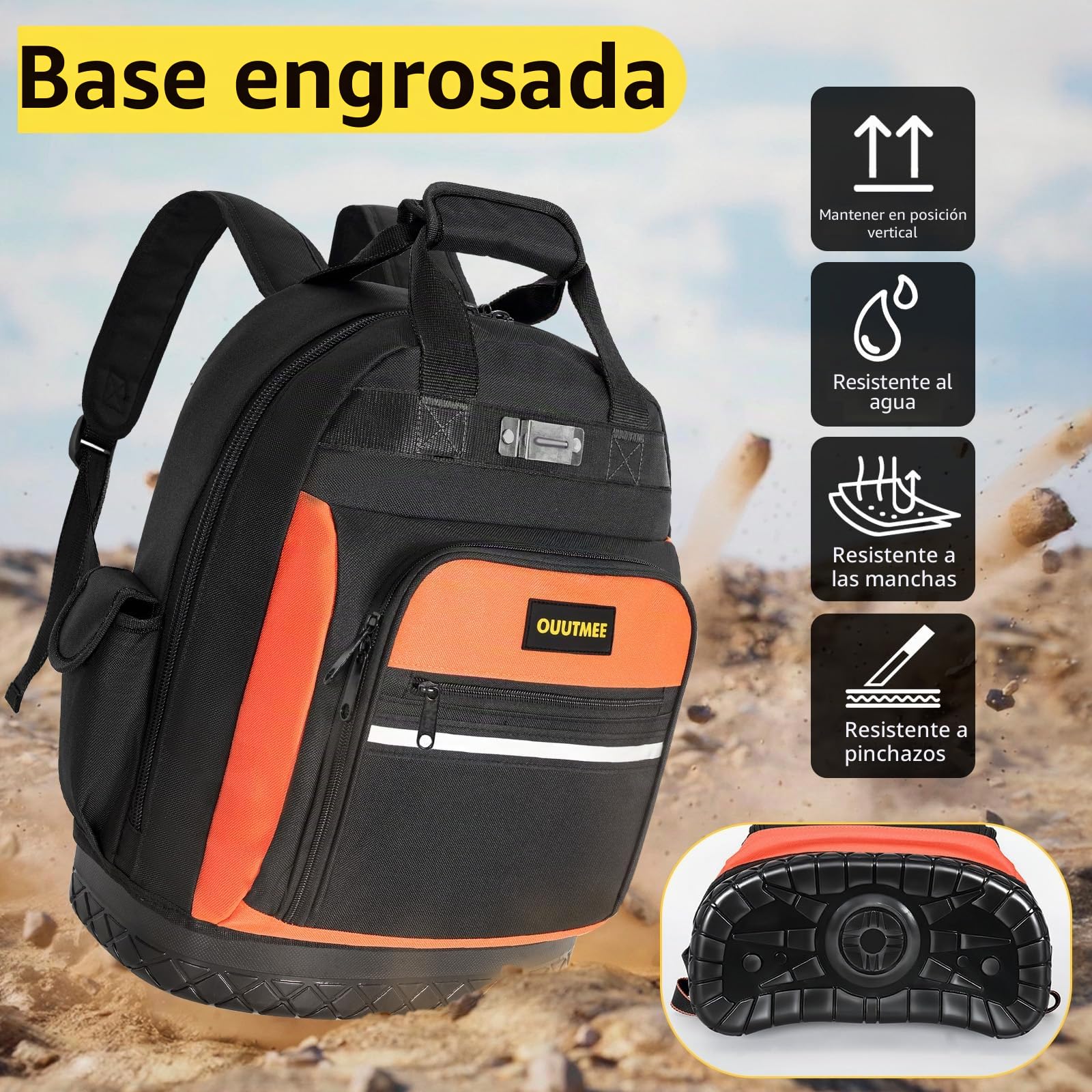 OUUTMEE Mochila de herramientas con base de goma ABS, bolsa de herramientas resistente con bolsillos múltiples, bolsas portaherramientas con correa de hombro y cintura para electricistas y