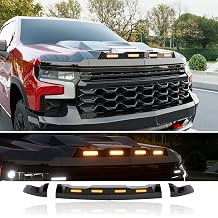 3Pcs Hood Protector with LED Light Compatible with 2019-2024 Chevy Silverado 1500 ZR2 Lightshield Glossy Black Hood Deflector Replacement for 2019-2024 Chevy Silverado Accessories