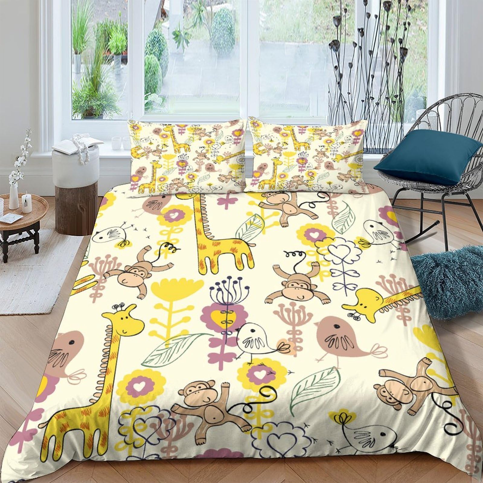 Ctjqhvkz Style-3 3D Printed Safari Animal Fitted Sheet Microfiber Decorative Jungle Bed Cover For Bedroom Dorm Mattress Protection Single（135X200cm）