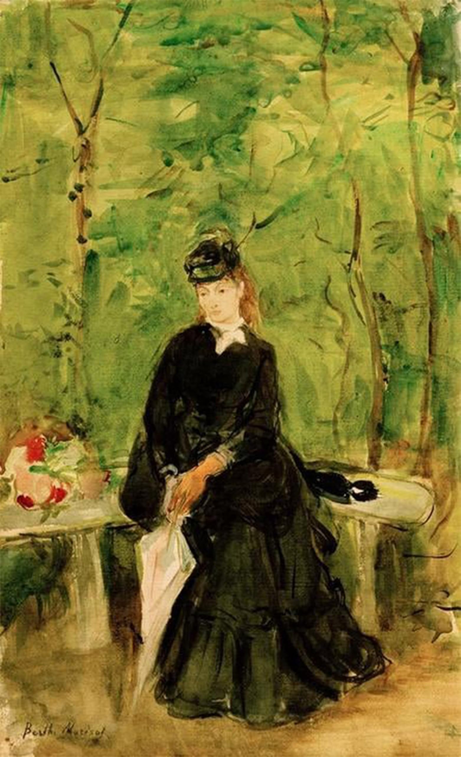 POSTERIIk Vintage Art Print Images Pictures Print Edma Artist Sister Sitting in the Park by Berthe Morisot Modern Colour Posters for Office Home Decor 60x90cm