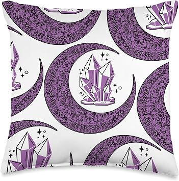 Mystical Luna Stargazer Space Crystals Crescent Moon Pattern Throw Pillow