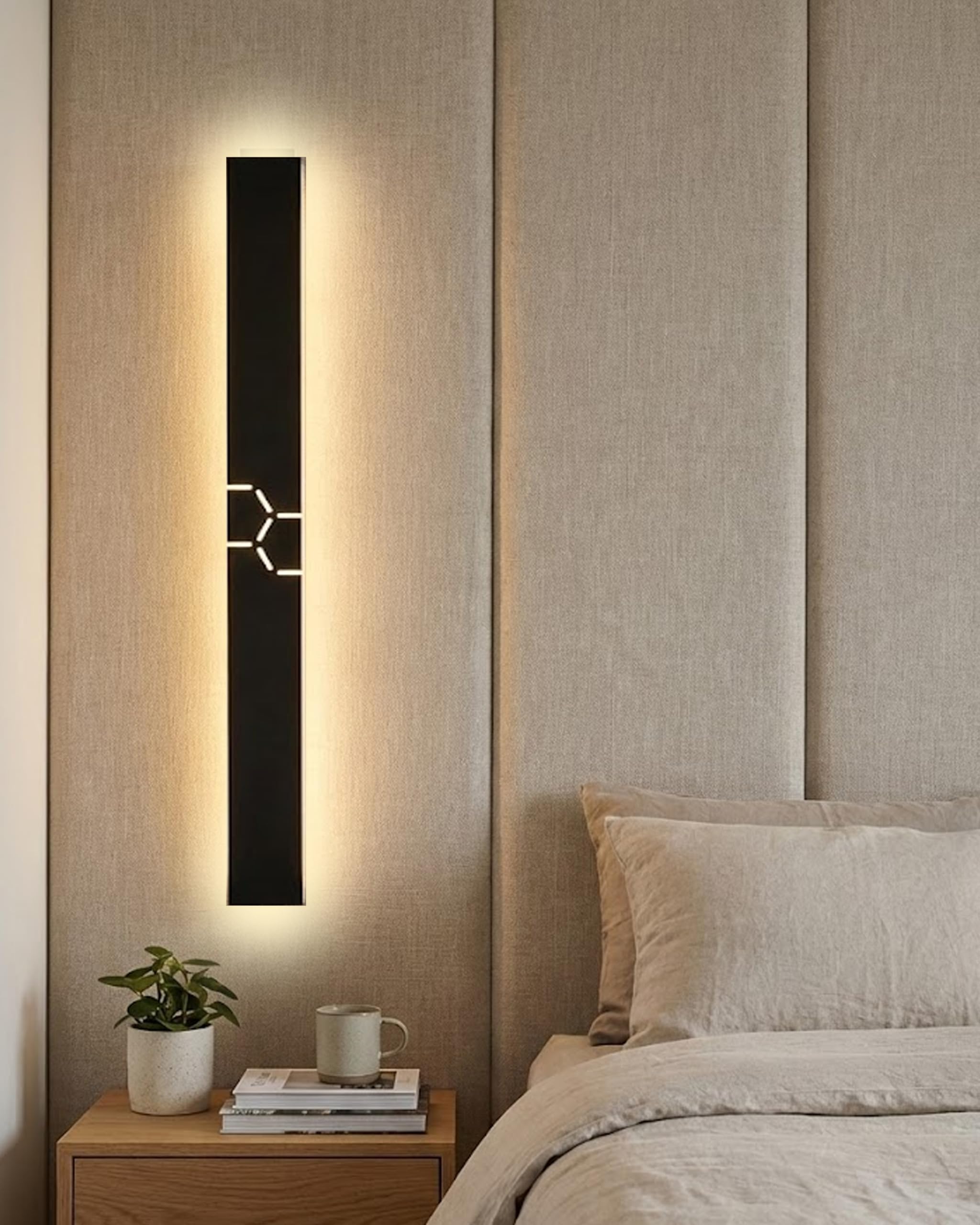 Lange LED Wandleuchte Aussen/Innen Villa Wandlampe, 3000K Wasserdicht IP65 Aluminium Außen LED Lampe Schwarz für Gärten, Terrassen, Schlafzimmer, Wohnzimmer Wandleuchte, 100*8CM/32W Warm Light