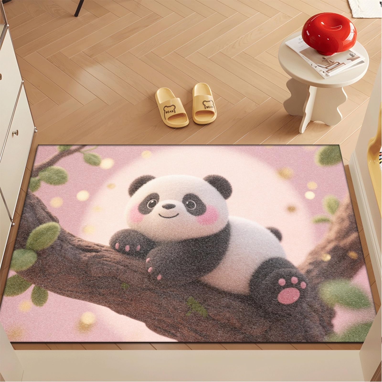 Tapis Entree Interieur Mignon Panda Rose Tapis D'entrée Facile à Nettoyer Antidérapant Lavable en Machine pour Chambre Cuisine Couloir Paillasson Interieur Exterieur 80x120 cm