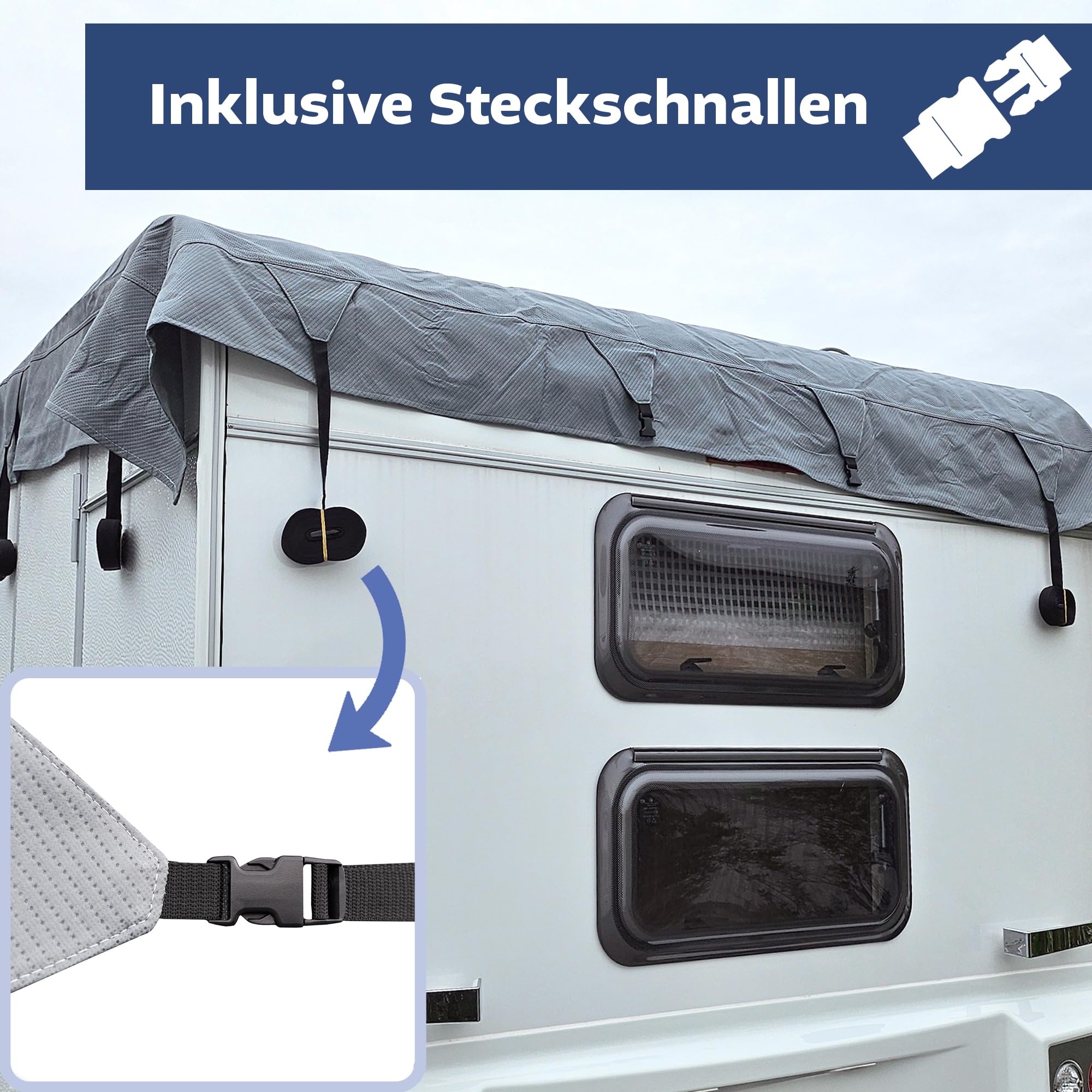 Dachabdeckung für Wohnwagen, Größe L, Schutzhülle für Caravan, Abdeckplane, Dachplane