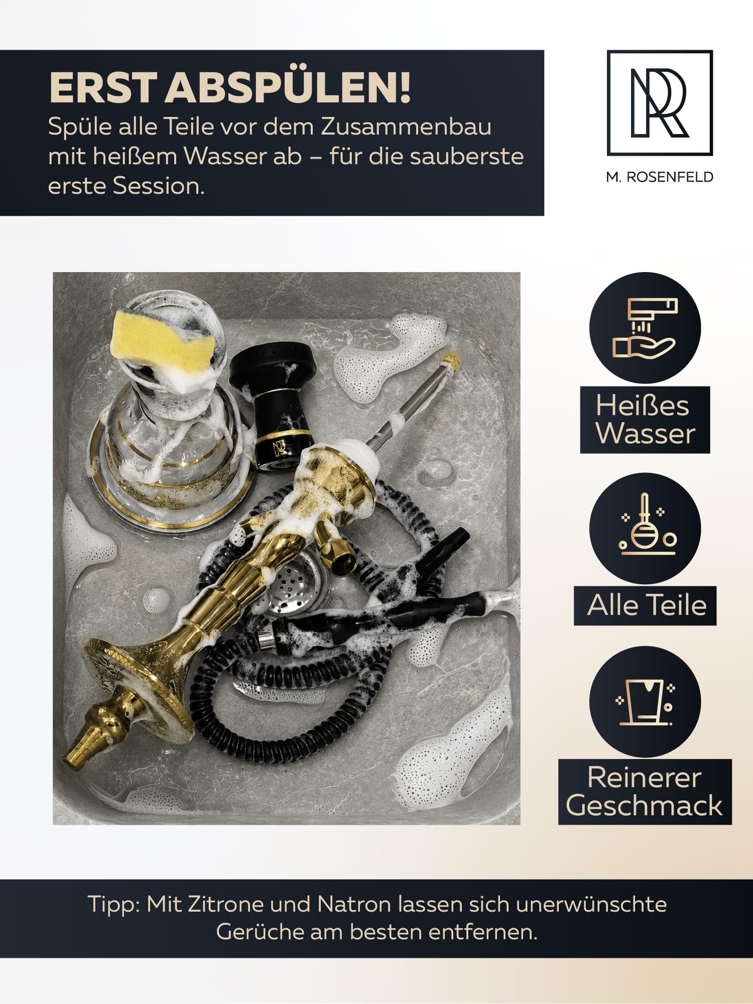 Tradi Shisha Set Komplett 59 cm Gold – Traditionelle Shisha Wasserpfeife im Koffer, Hookah Shisha Komplettset – Große Nargile Wasserpfeife Shisha für Zuhause, Party & Geschenk M. ROSENFELD