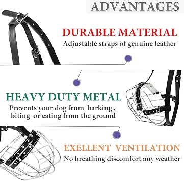 Metal Muzzles for Dog Rottweiler #2 Wire Basket Adjustable Leather Straps Leather Adjustable The Circumference is 10.2-14.5 in Length 2.7 * 3.5