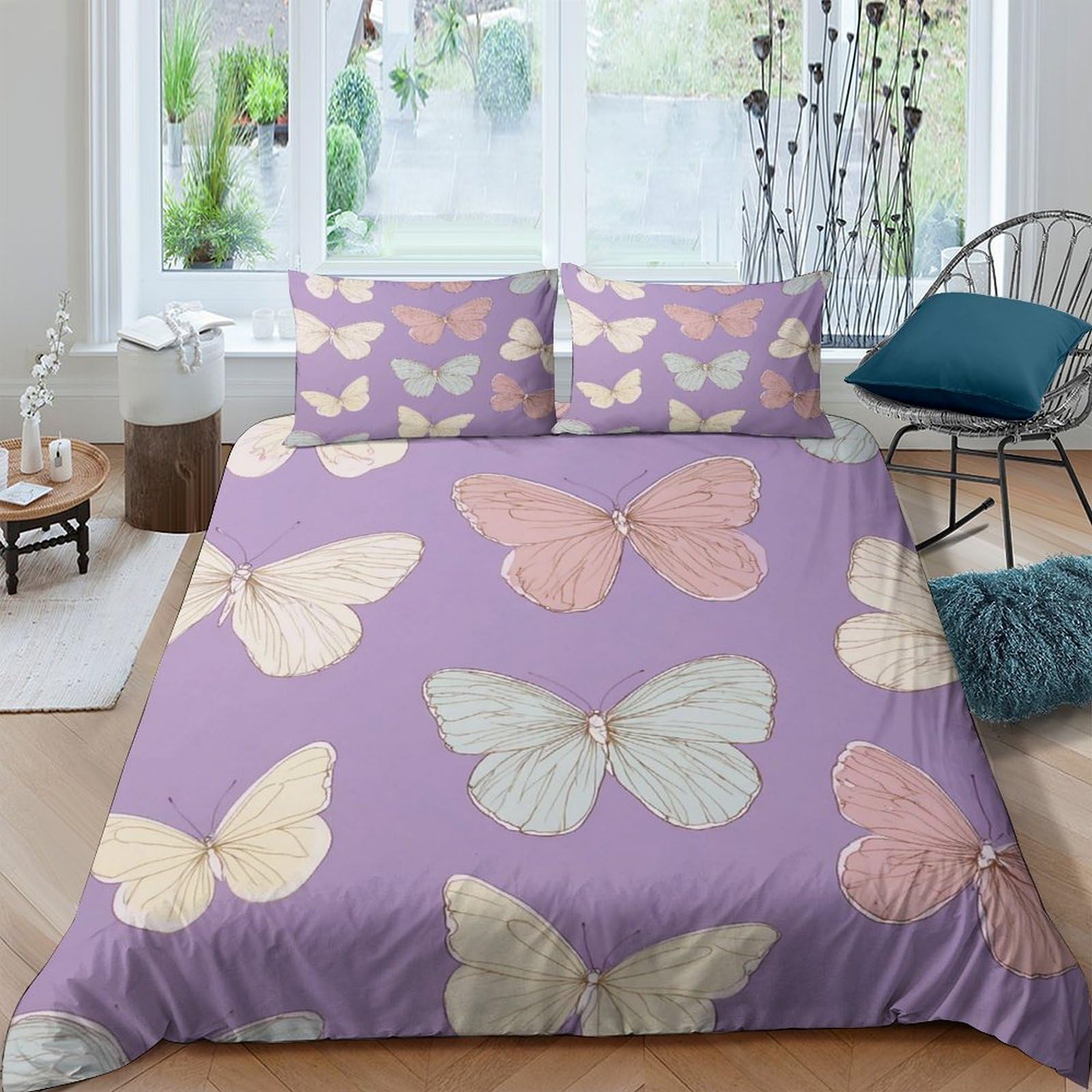 Ctjqhvkz Style-9 3D Printed Purple Butterfly Fitted Sheet Microfiber Soft Non-Slip Pastel Bed Cover For Bedroom Dorm Easy Care Single（135X200cm）
