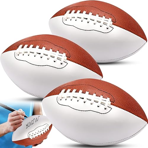 Jenaai Autograph Football Blank Mini Football Autograph American Football con 2 paneles marrones y 2 blancos Trofeo de fútbol personalizado para
