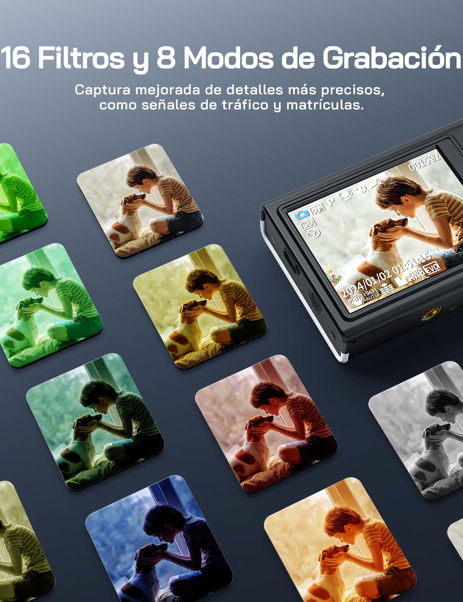 WOLFANG Cámara Digital Portátil Compacta, cámara Infantil 4K para fotografía, Cámara de Fotos de 56 MP, con Zoom de 16X, Recargable Cámara para Niños, Principiantes, Adulto