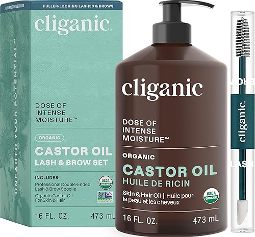Cliganic Aceite de ricino orgánico USDA 100 puro 16 onzas con kit de pestañas para pestañas cejas cabello y piel a granel prensado en frĂo natural Cliganic Aceite de ricino orgánico USDA 100 puro 16 onzas con kit de pestañas para pestañas cejas cabello y piel a granel prensado en frĂo natural