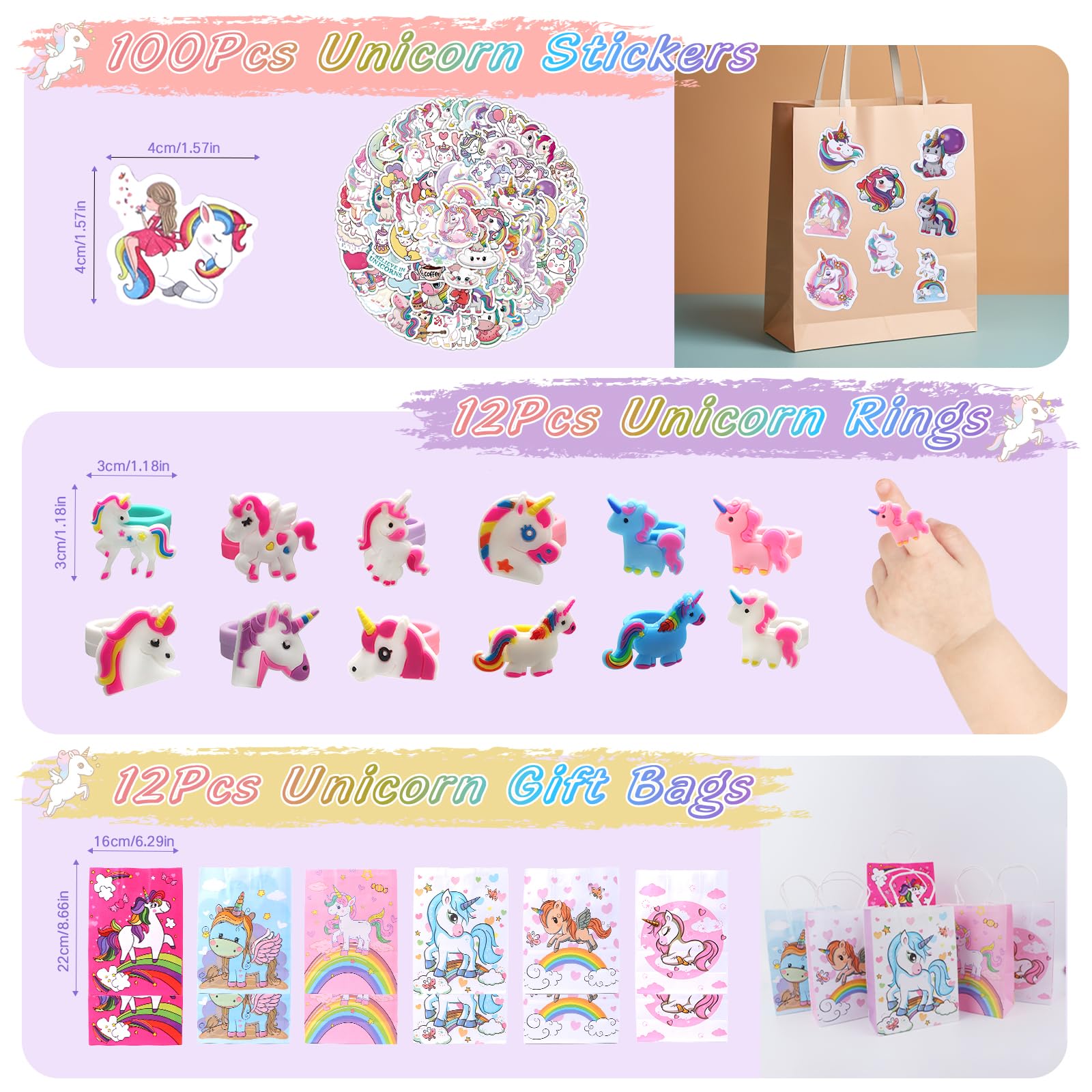 Unicorn Party Bags Fillers for Kids- 192PCS Girls Party Favours with Unicorn Hair Clips Slap Bracelets Scratch Paintings Stamps Rings Keychains Tattoos Stickers Gift Bags Pinata Fillers for Parties - Image 4
