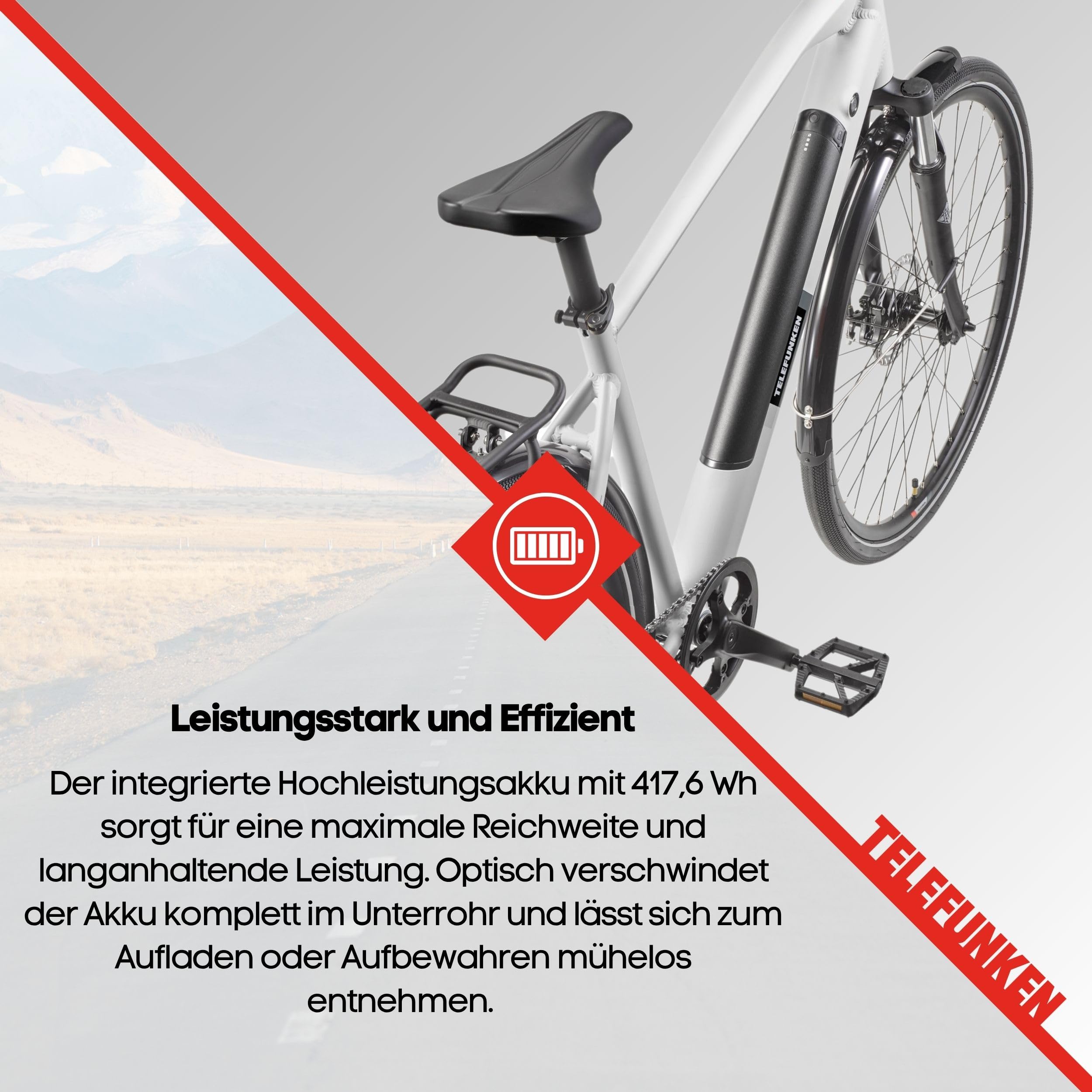 TELEFUNKEN E-Bike 28 Zoll Fahrrad für Herren | Trekking Pedelec mit 8-Gang Kettenschaltung & Scheibenbremsen | Elektrofahrrad mit 250 W Heckmotor & integriertem 417,6 Wh Li-Ion-Akku