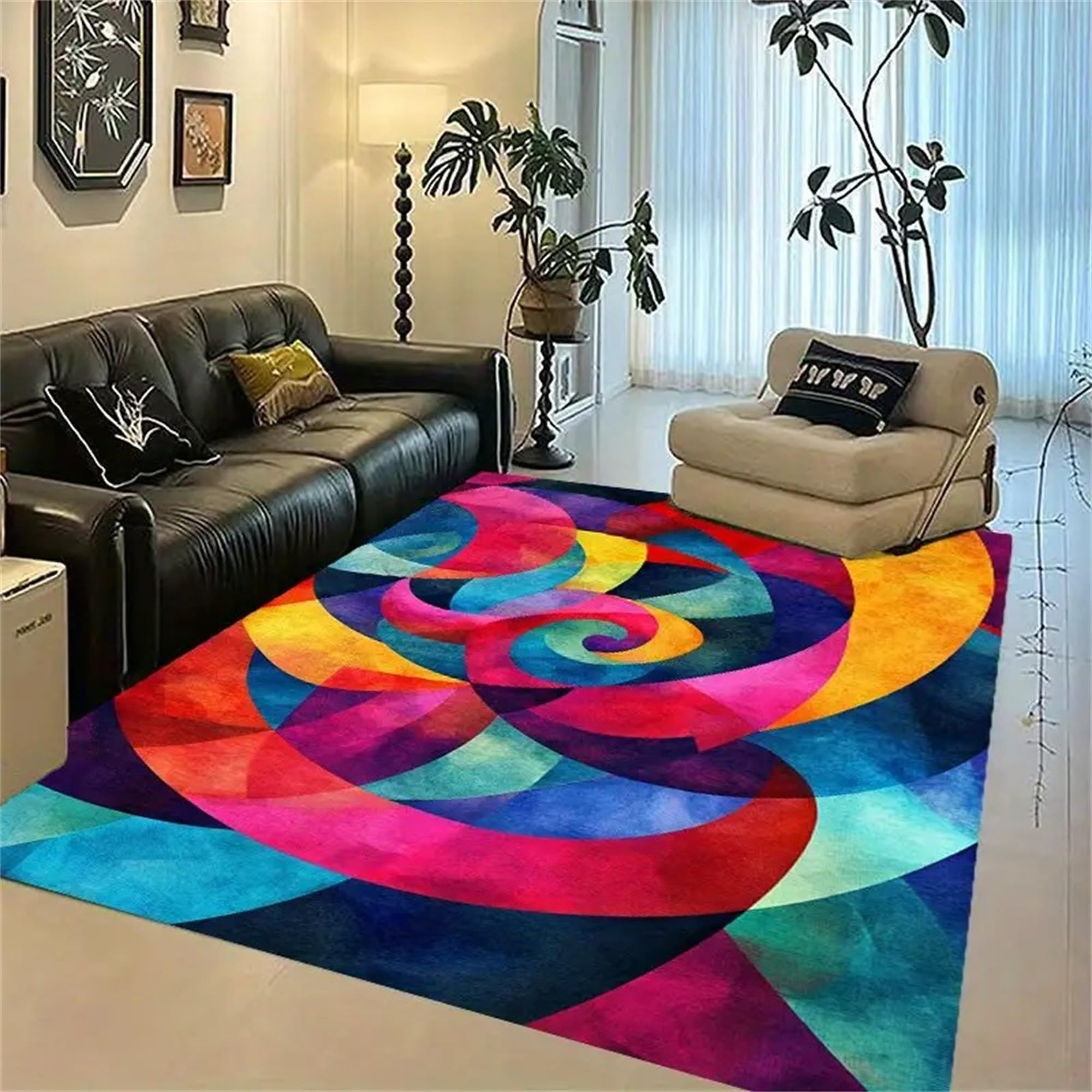 Abstract Living Room Area Rug, 180x260cm Colorful Geometric Swirl Print Rugs for The Modern Carpet for The Bedroom Dining Room Lounge Abstract Washable Non-Shedding Mat Non-Slip Machine Washable