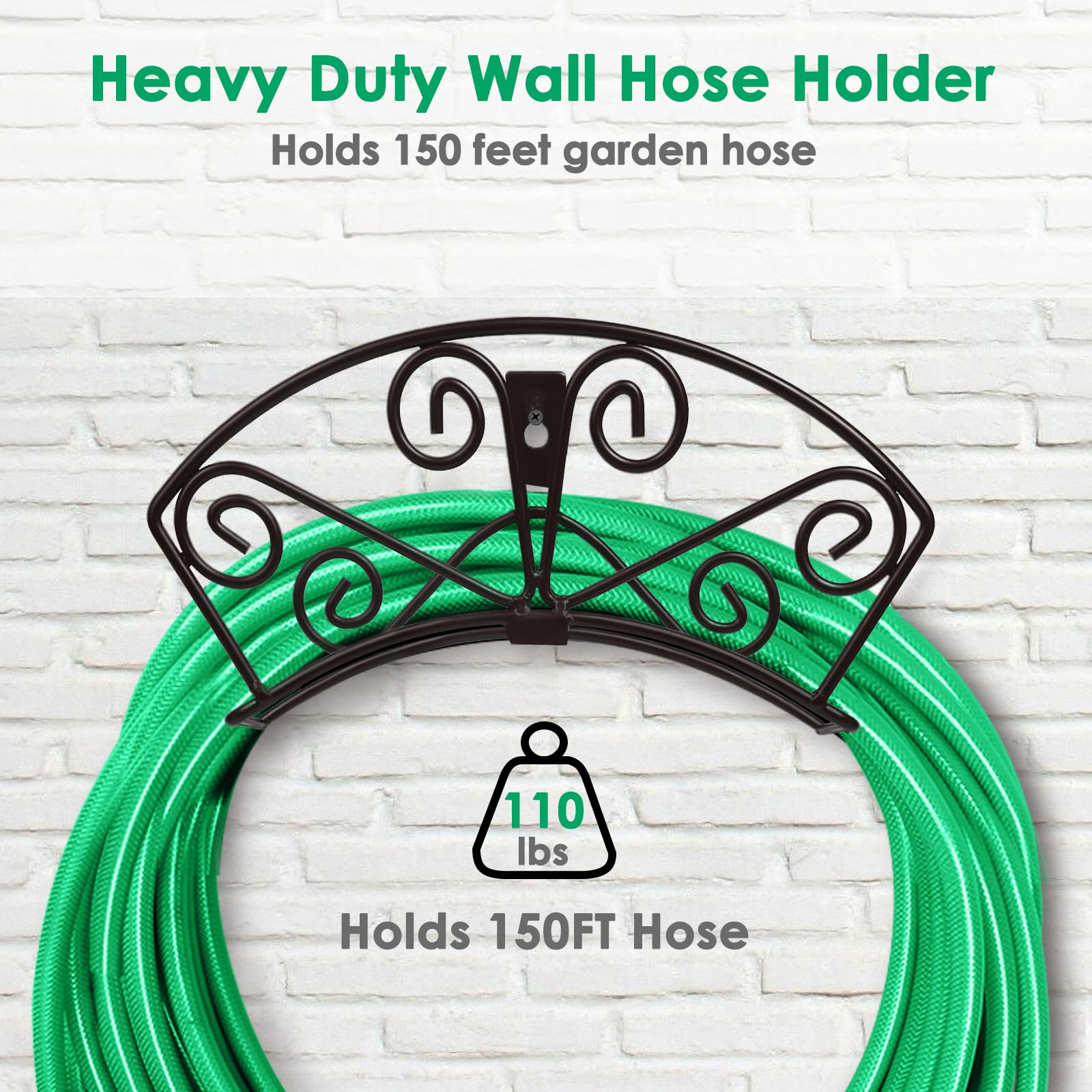 TomCare Soporte para manguera de jardín, soporte de manguera de agua resistente, colgador de manguera de metal sólido, montaje en pared, decorativo, duradero, manguera de jardín, organizador de