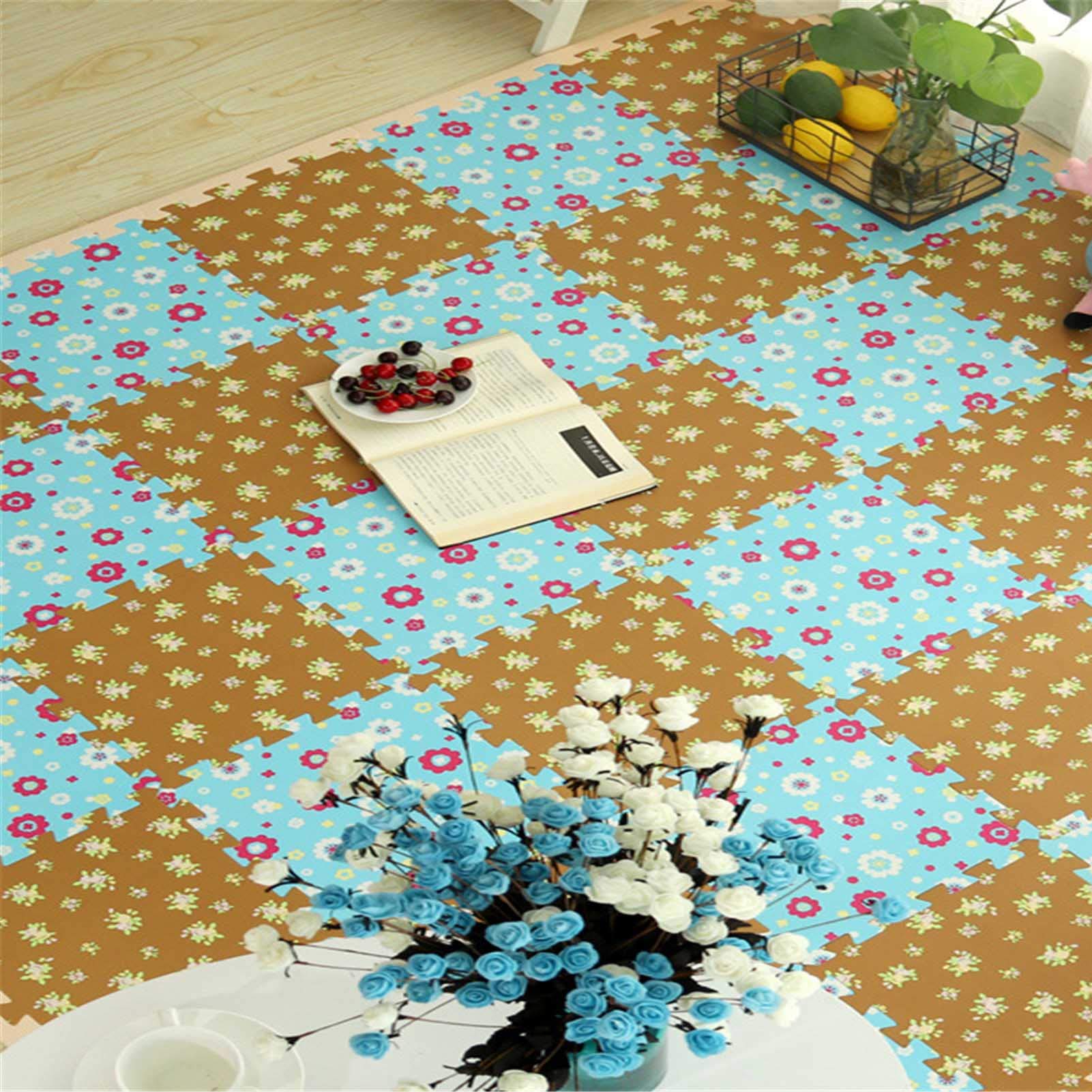 Tappetino da Gioco Puzzle in Eva per Bambini, Tappetino da Gioco in Schiuma per Bambini con Bordi - Perfetto per La Protezione del Pavimento, Garage, Esercizio, Yoga, Sala Giochi,Blue+Brown