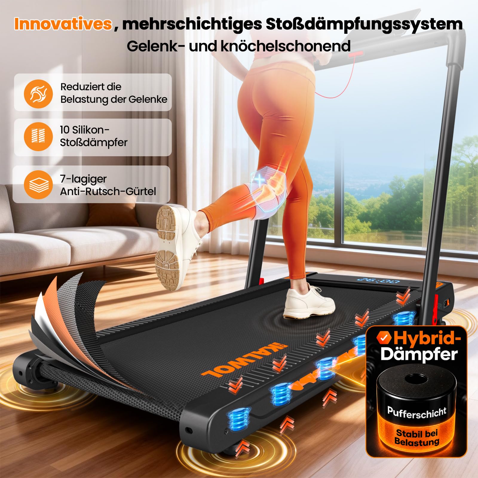 Laufband für Zuhause mit Bluetooth Lautsprecher, 6 in 1 12km/h Walking Pad Laufband mit 10% Steigung, 3.0 HP Bürstenloser Treadmill für Zuhause & Büro mit LED-Display, 12 HIIT-Programme, Bis 160 kg