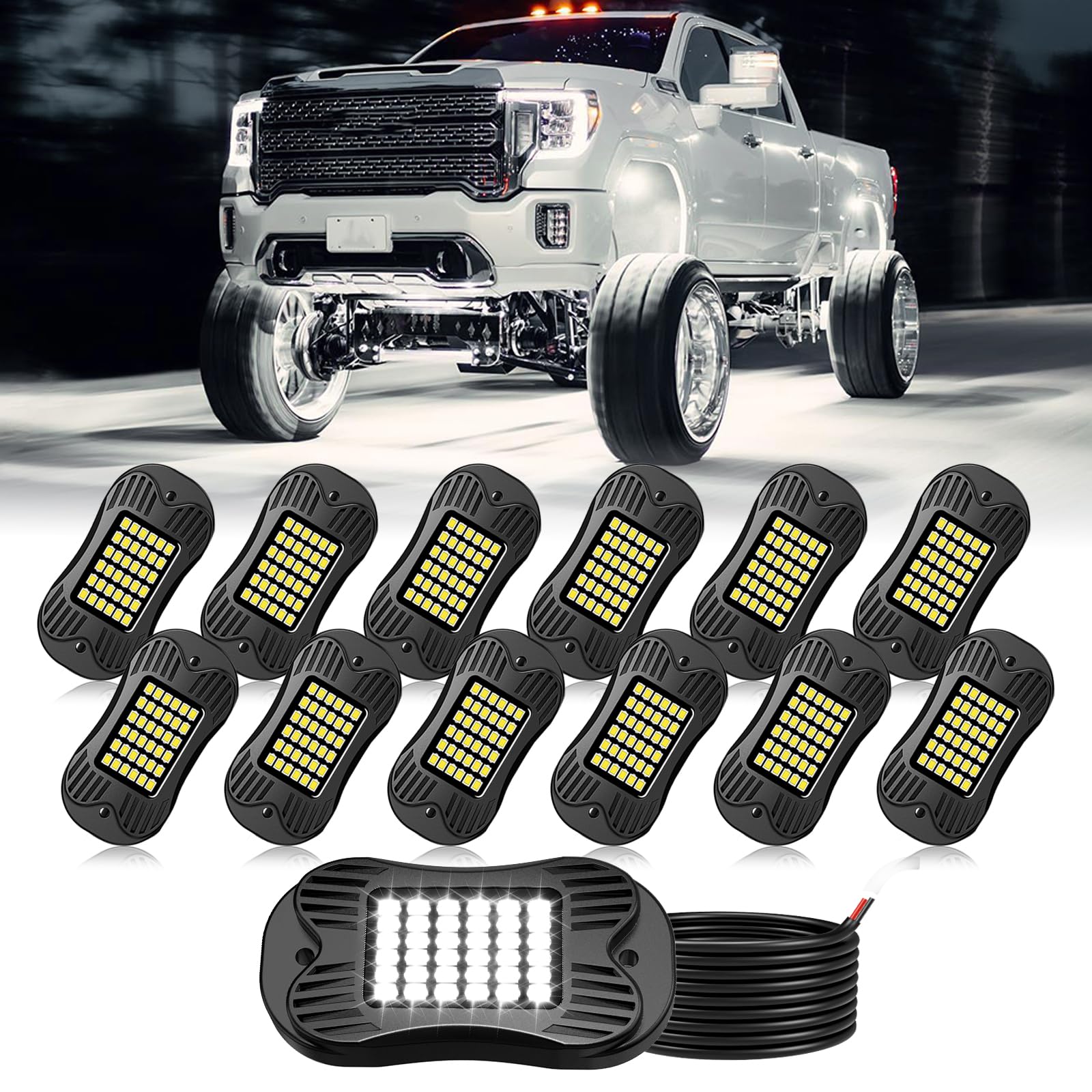 SHINIGHT 12 Pod White Rock Lights, 6000K Pure White,36 LED SMD Chips, IP68