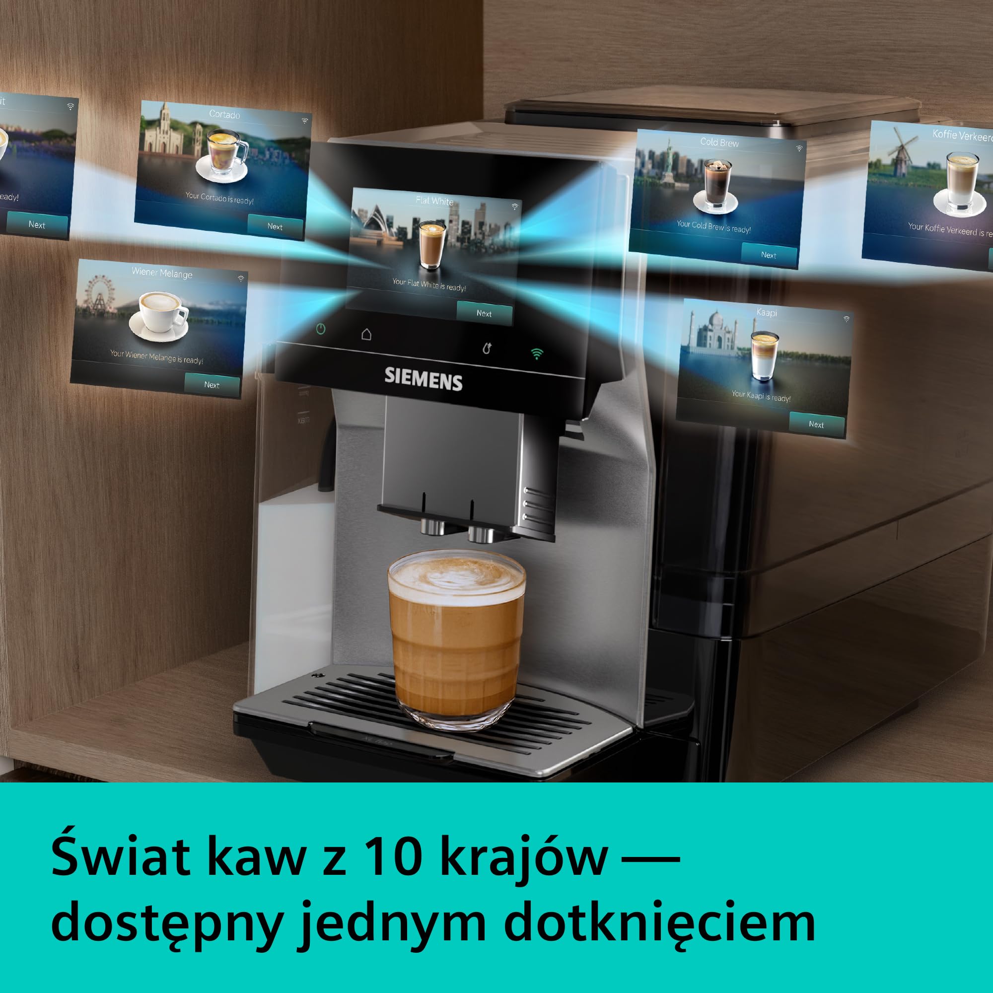 Siemens, automatyczny ekspres do kawy, EQ700 iAroma, wyświetlacz dotykowy, zintegrowany pojemnik na mleko, podgrzewacz filiżanek, Cold Brew i Slow Brew, stal nierdzewna/czarny, TQ727E03
