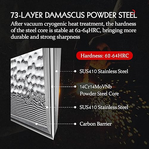 Miniatura 3 de HEZHEN Cuchillo utilitario de cocina, cuchillo de cocina pequeño de Damasco de 5 pulgadas, cuchillo pequeño, cuchillo de pelar, acero en polvo de