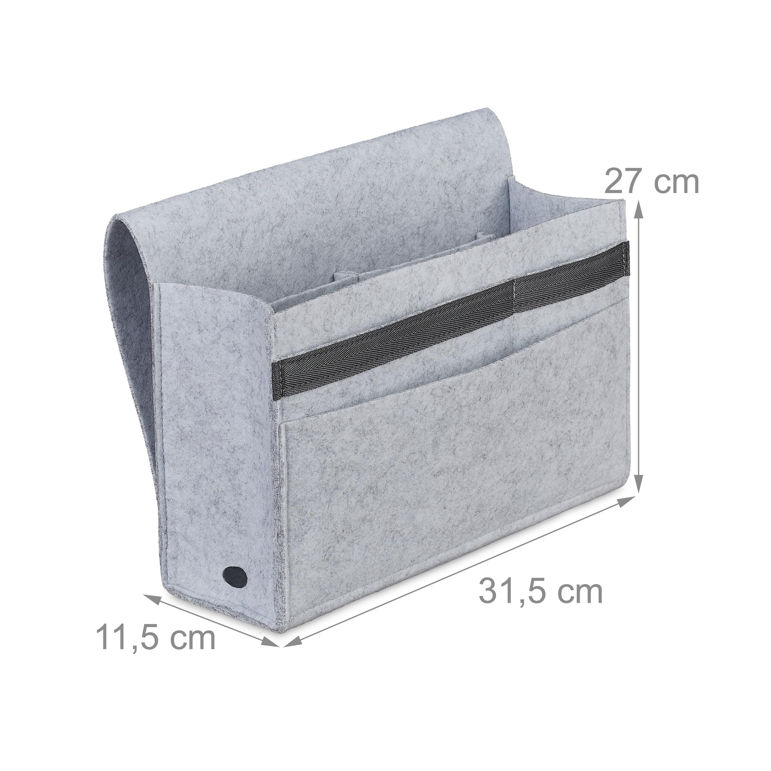 Relaxdays elaxdays Torba na łóżko, do zawieszenia, 6 przegródek, 4 zapięcia na rzepy, filcowa, organizer na łóżko, wys. x szer. x gł.: 27 x 31,5 x 11,5 cm, jasnoszara, 27 x 31,5 x 11,5 cm