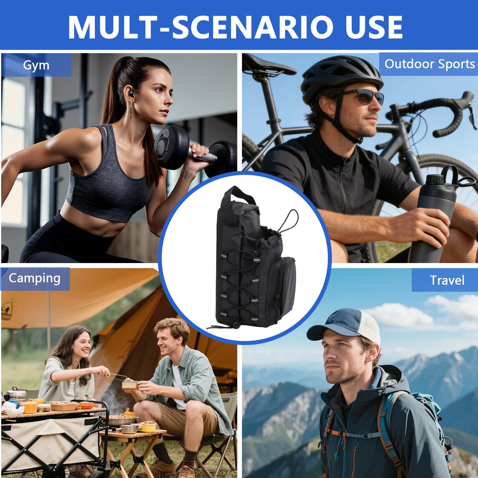 Bolsa magnética impermeable pequeña para gimnasio, viajes, deporte (correa negra)