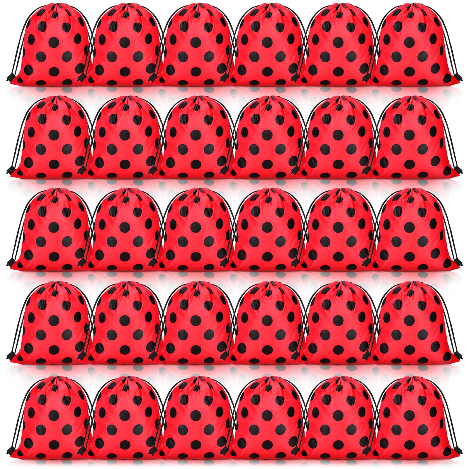 Woanger 30 Pcs Ladybug Party Drawstring Bags Ladybug Party Favors Red Black Polka Dots Candy Goodie Gift Bags for Birthday Supplies