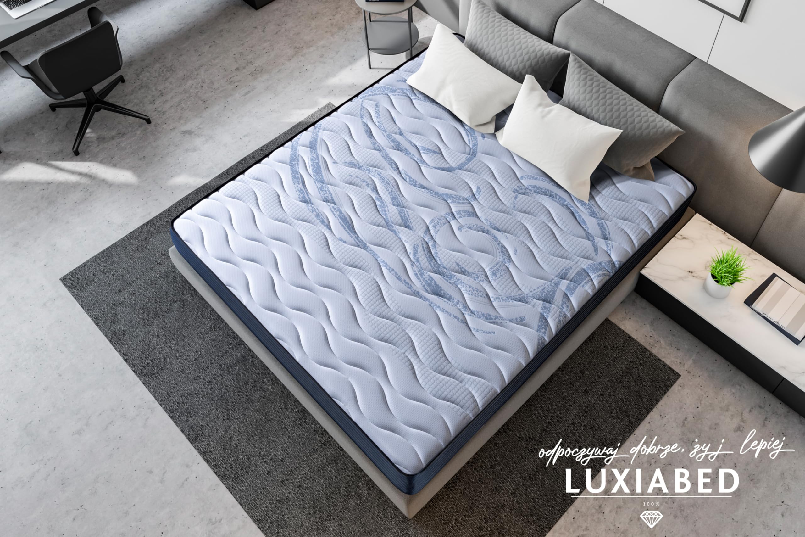 LUXIABED Materac 160x200 Odwracalny Małżeństwo. Wysoki komfort. Oddychający, przeciw roztoczom i przyjazny alergikom. Sprężyny powlekane + Visco. Średnia twardość. Model Fantasy Wysokość 26 cm